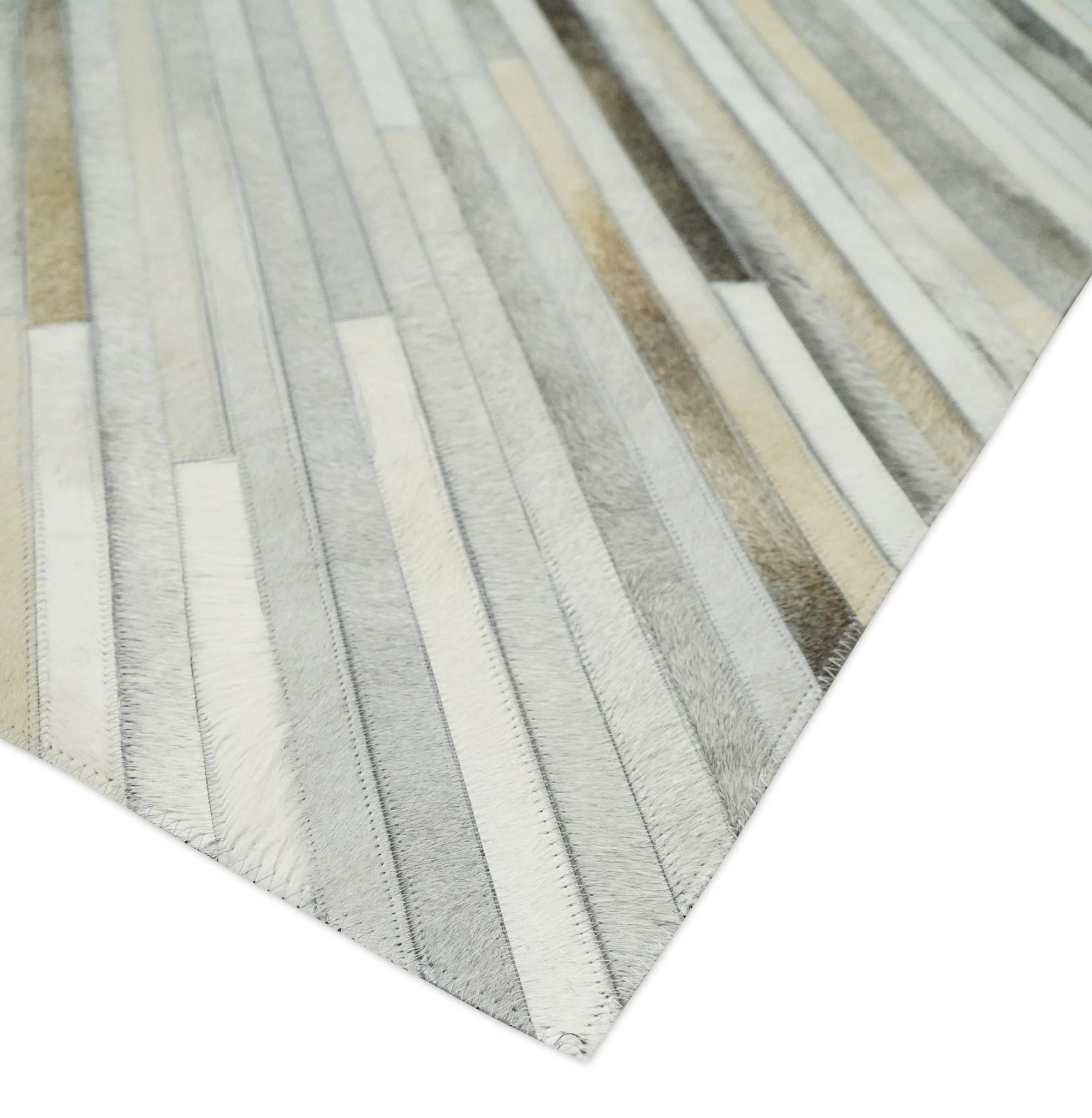 Flatweave Hairon Genuine Leather 5x8, 8x10 and 9x12 Stripe Design Beige and Ivory Area Rug | LR18 - Image 5