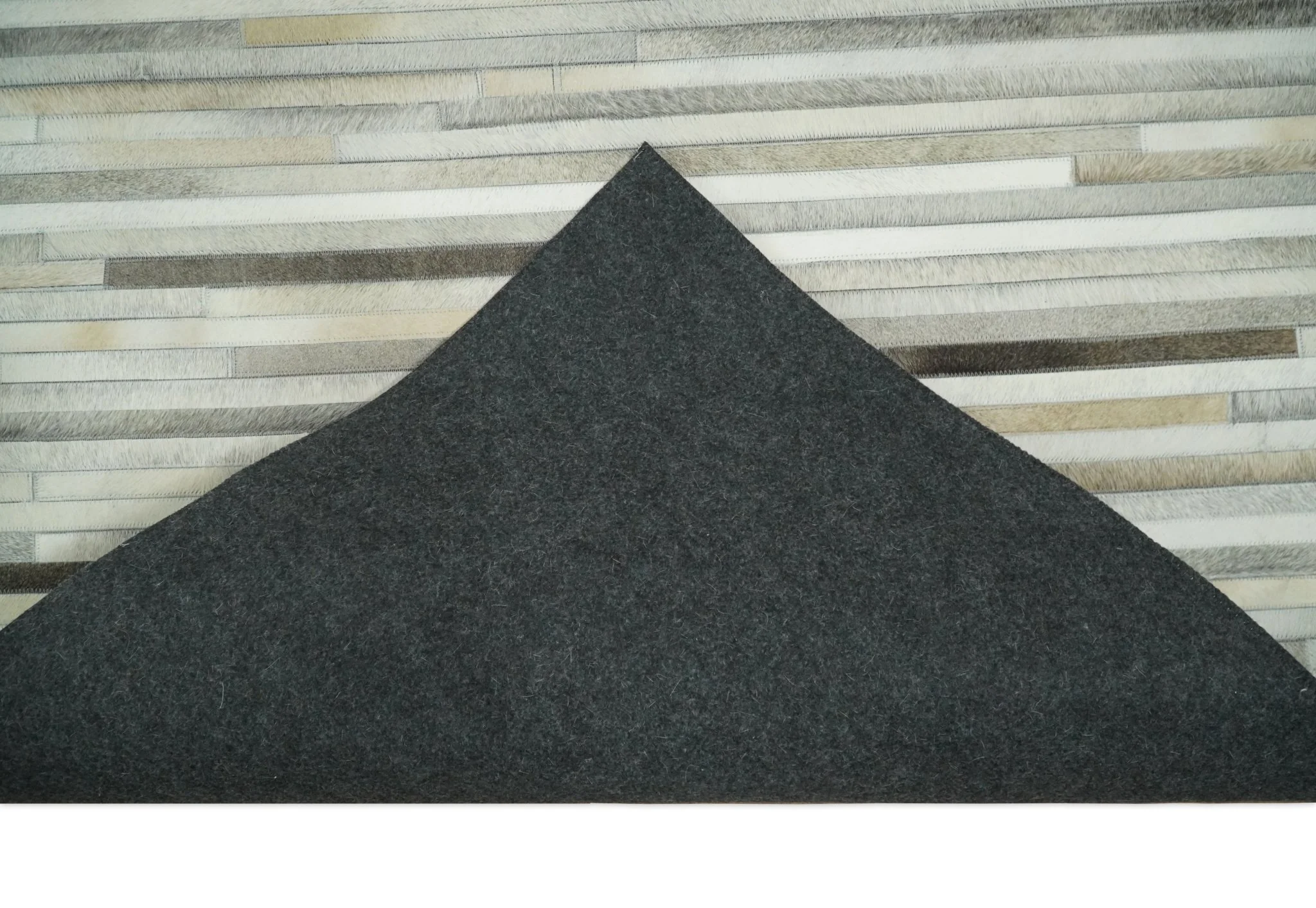 Flatweave Hairon Genuine Leather 5x8, 8x10 and 9x12 Stripe Design Beige and Ivory Area Rug | LR18 - Image 7