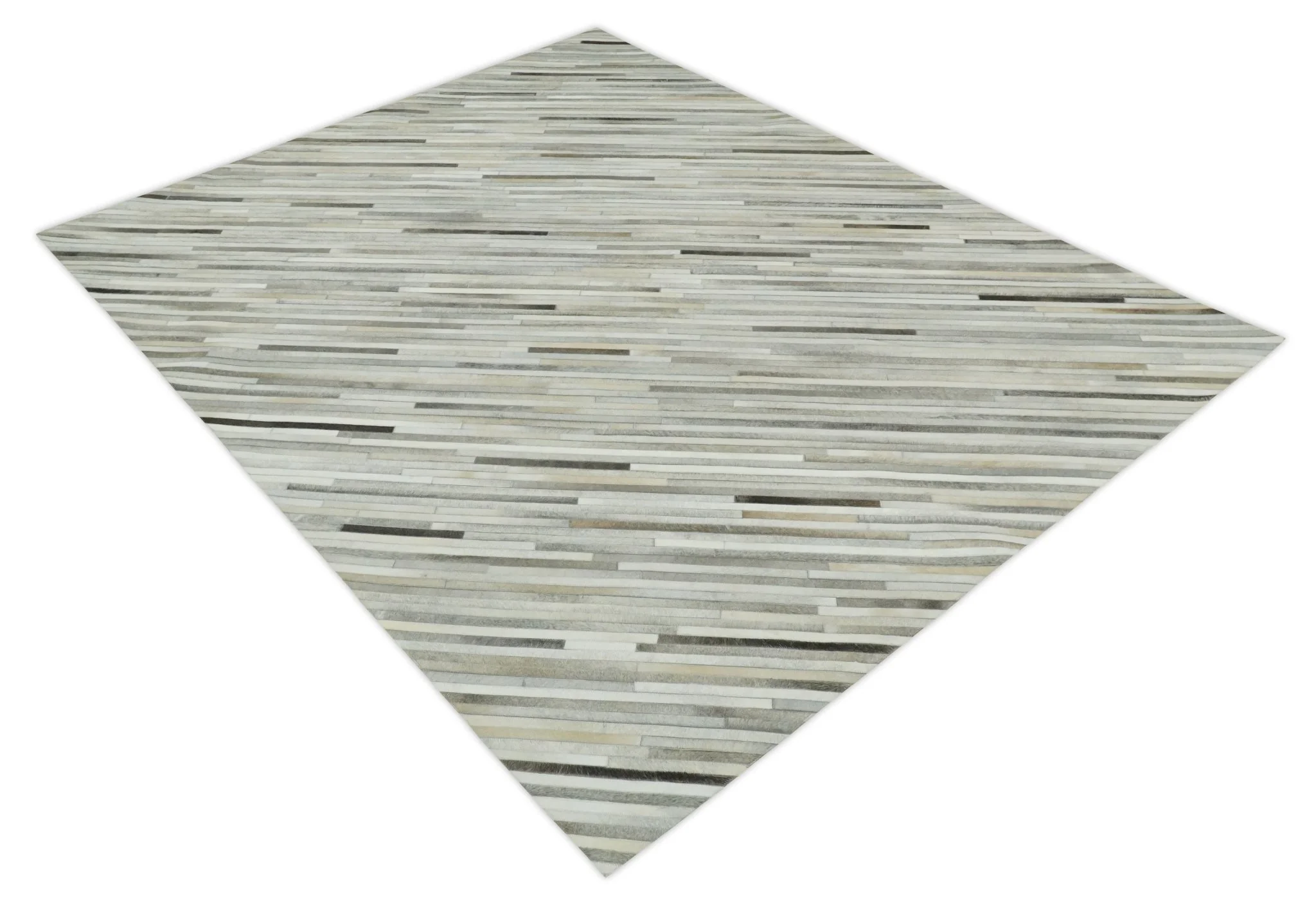 Flatweave Hairon Genuine Leather 5x8, 8x10 and 9x12 Stripe Design Beige and Ivory Area Rug | LR18 - Image 9