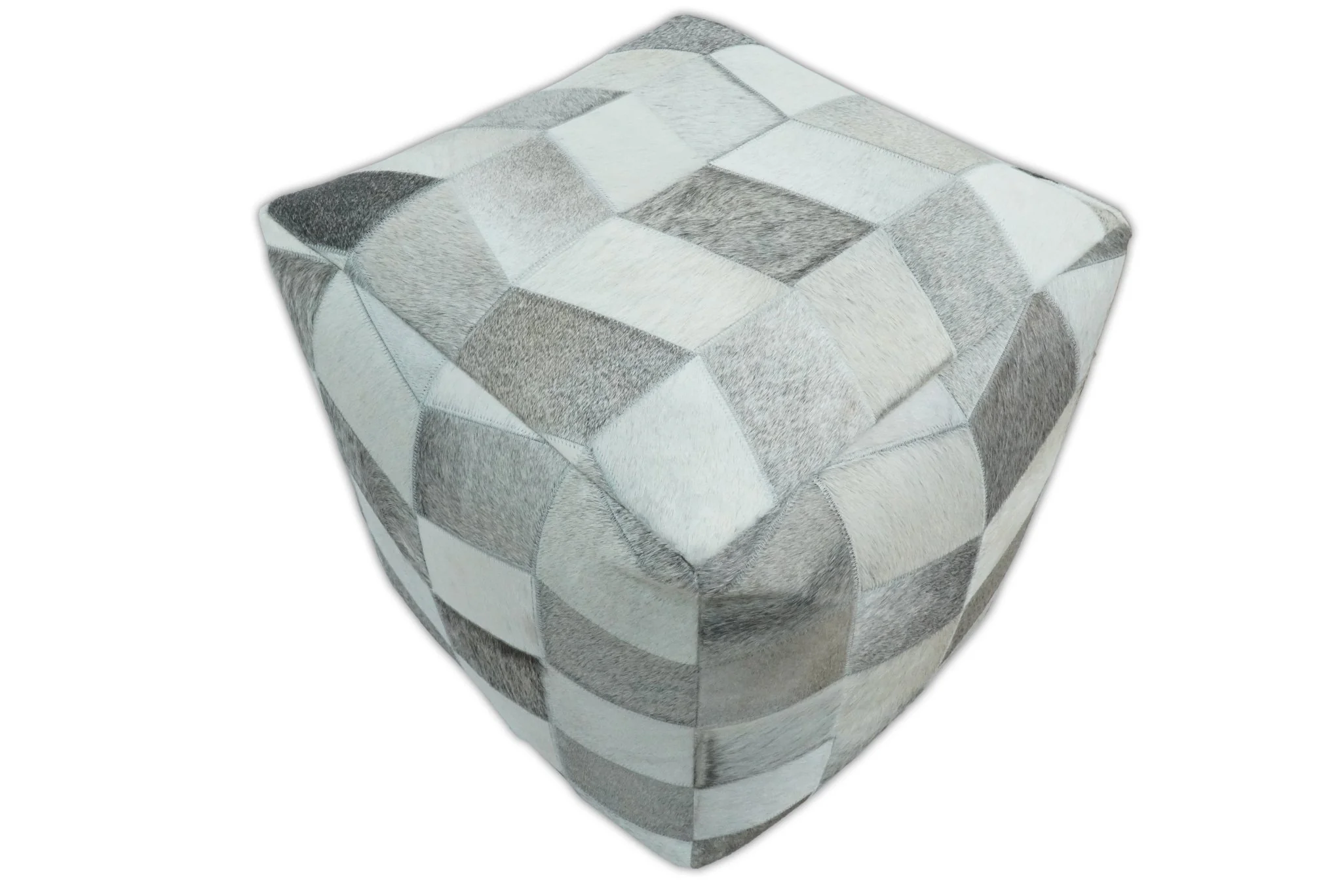 Ivory and Gray Genuine Leather Luxury Pouf - Image 2