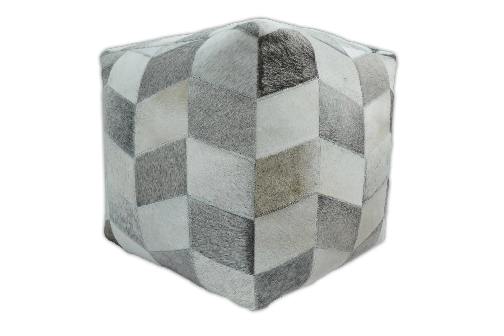 Ivory and Gray Genuine Leather Luxury Pouf - Image 3