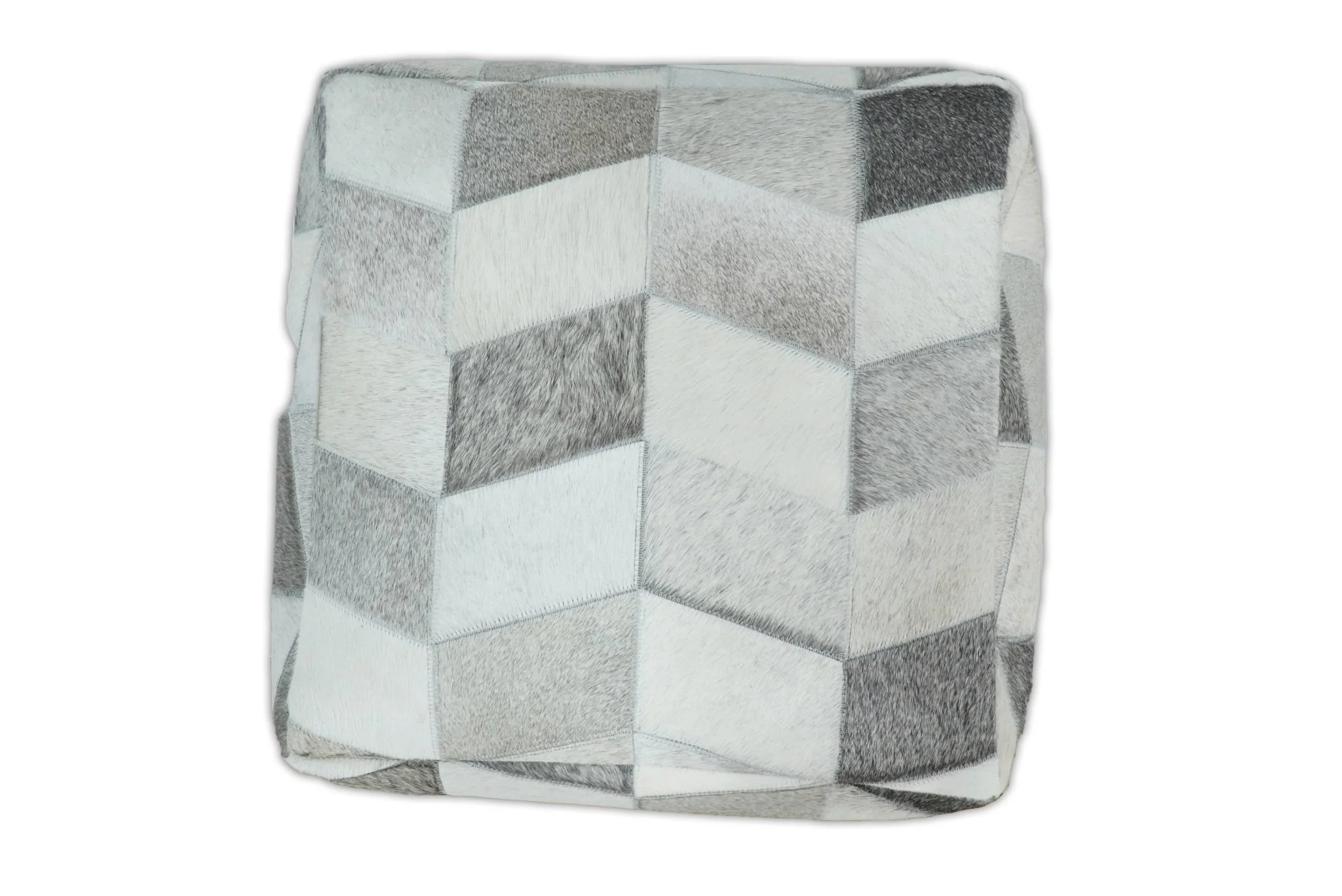 Ivory and Gray Genuine Leather Luxury Pouf - Image 4