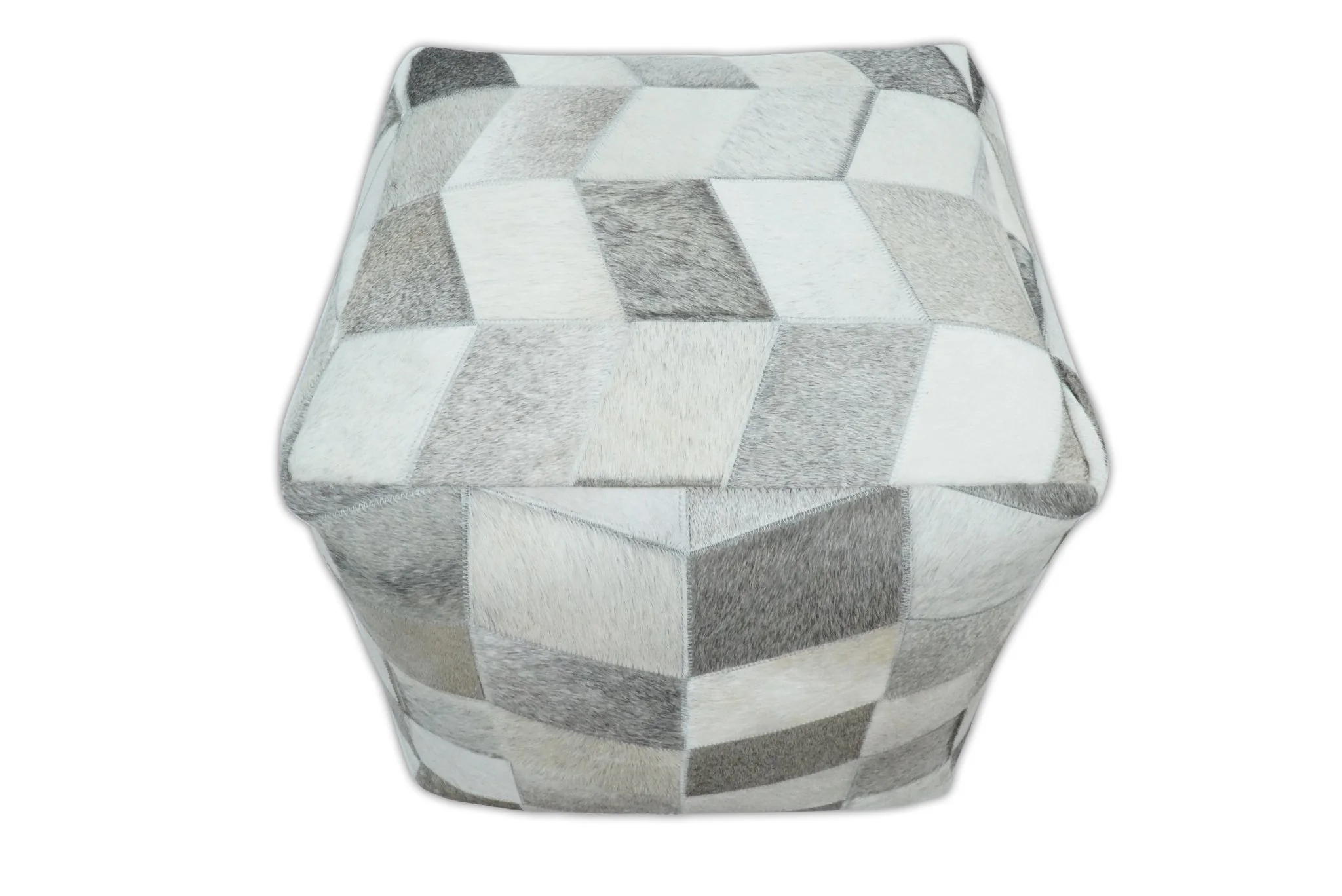 Ivory and Gray Genuine Leather Luxury Pouf - Image 5