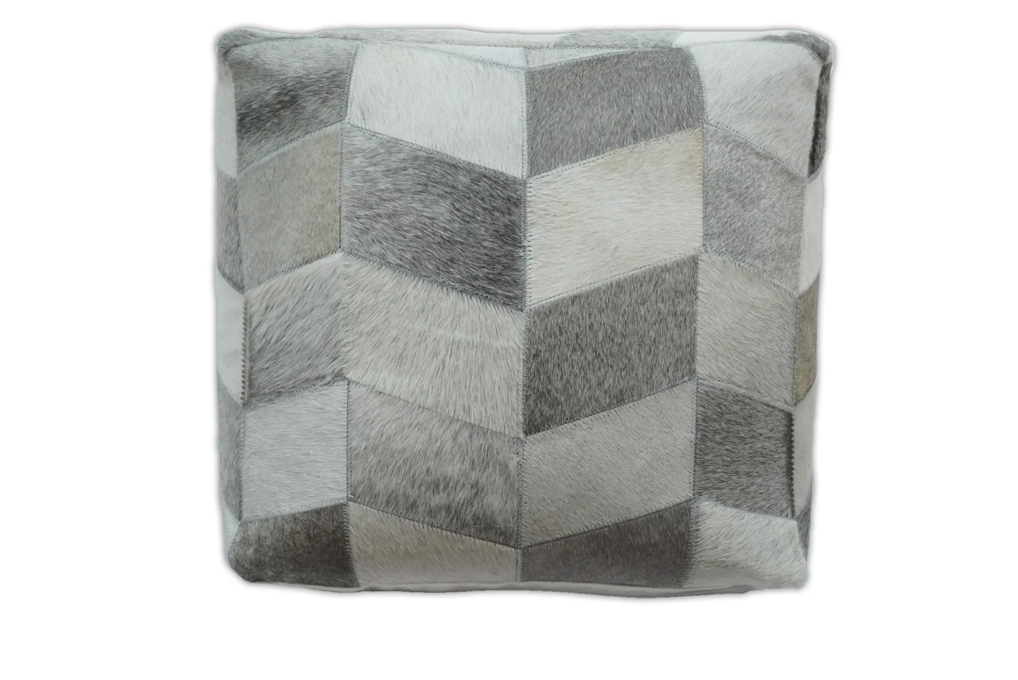 Ivory and Gray Genuine Leather Luxury Pouf - Image 6