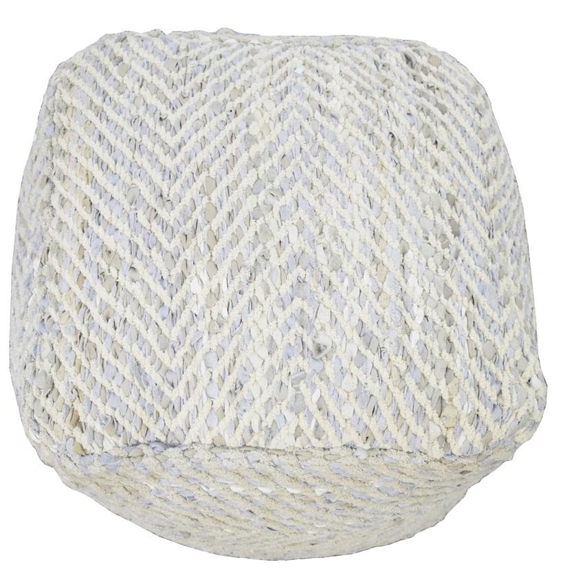 Silver and Beige Modern Leather and Chenille Pouf Ottoman, Chevron Design Pouf, Chair, Couch, Side Table, Foot Rest, Foot Stool, Side table |  TRD104 - Image 6