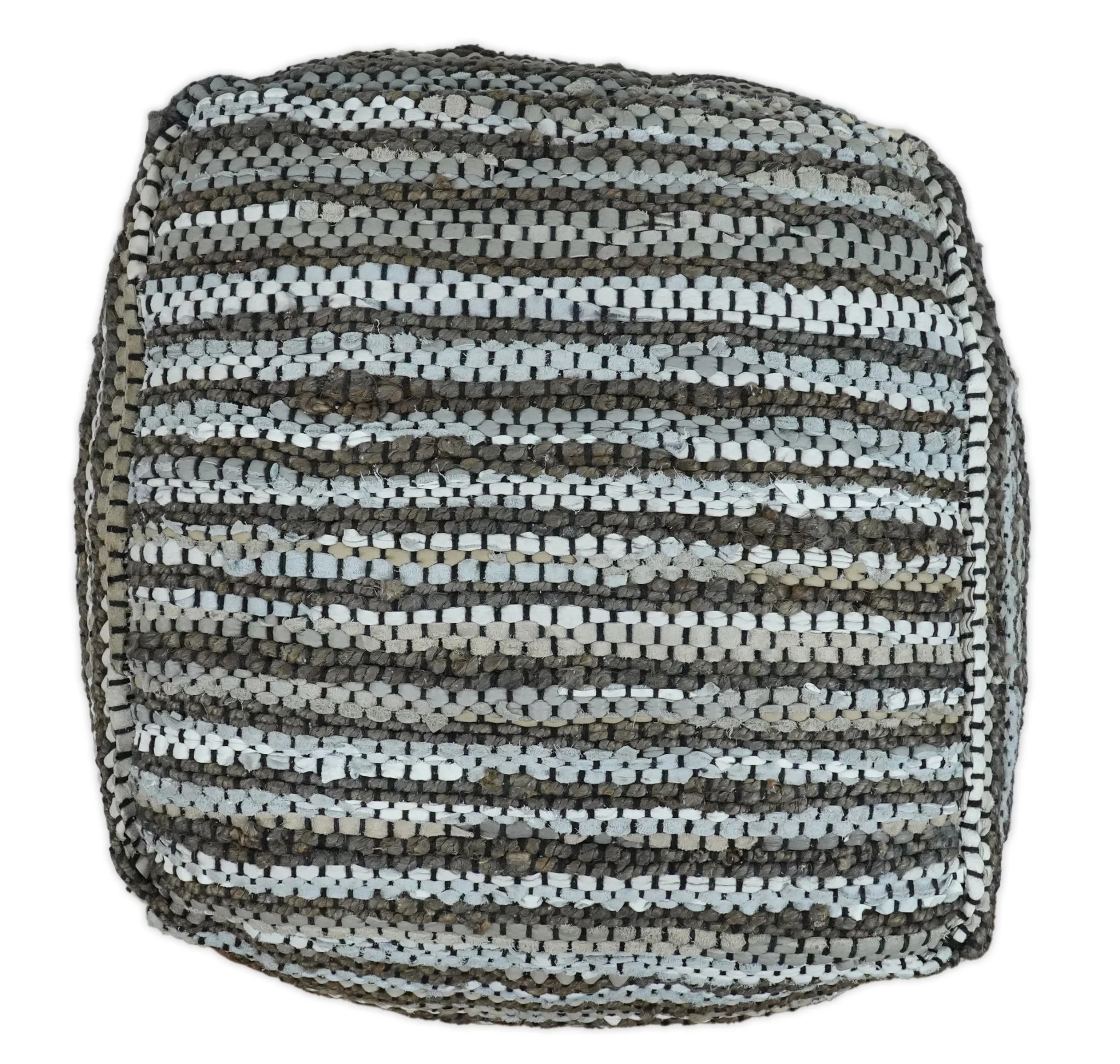 Charcoal, Silver and Ivory Square Jute Pouf Ottoman, Footstool, Side table, Seat , Foot Rest, Living Room, Bedroom, Boho Decor | TRD108 - Image 3