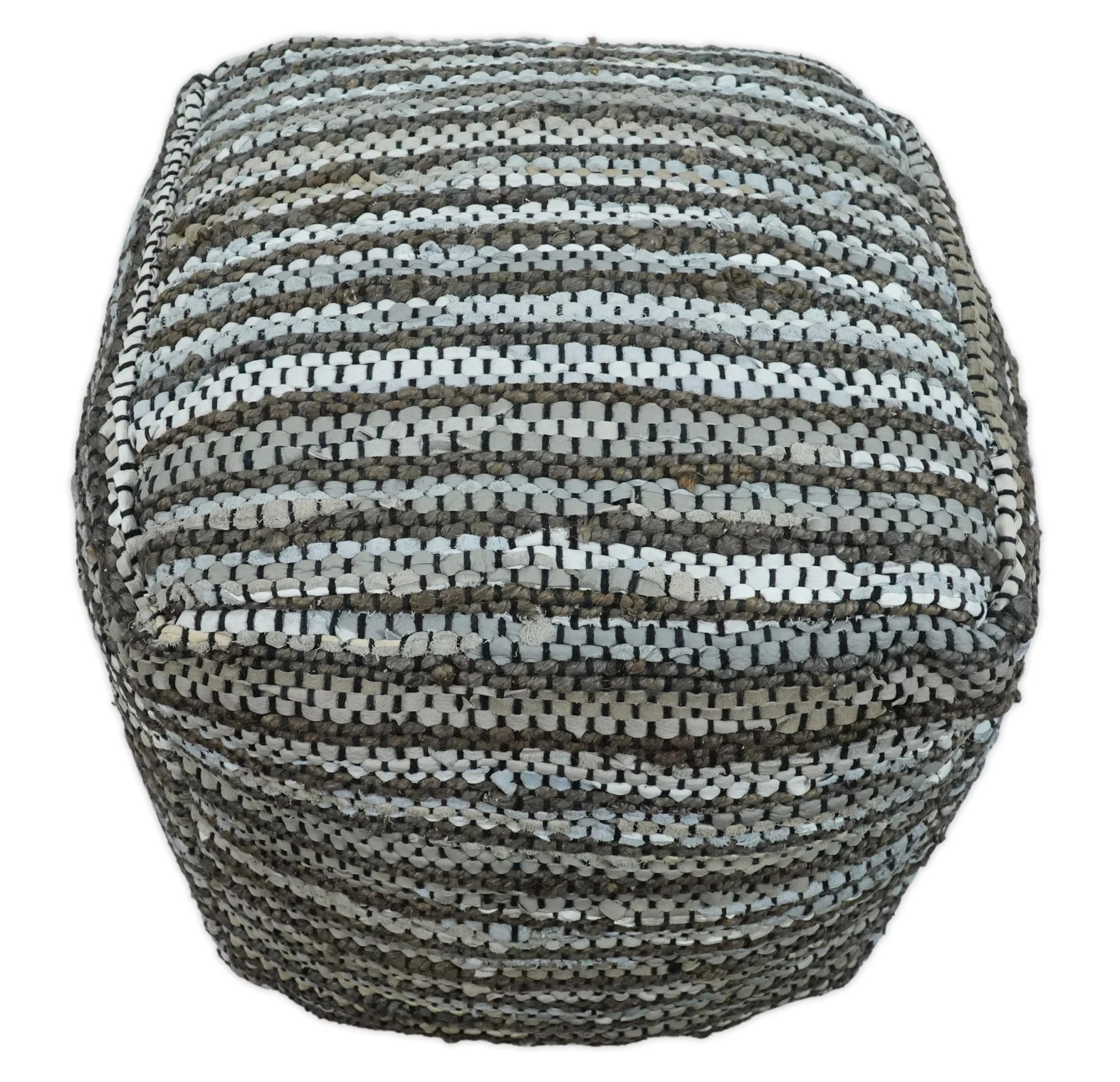 Charcoal, Silver and Ivory Square Jute Pouf Ottoman, Footstool, Side table, Seat , Foot Rest, Living Room, Bedroom, Boho Decor | TRD108 - Image 4