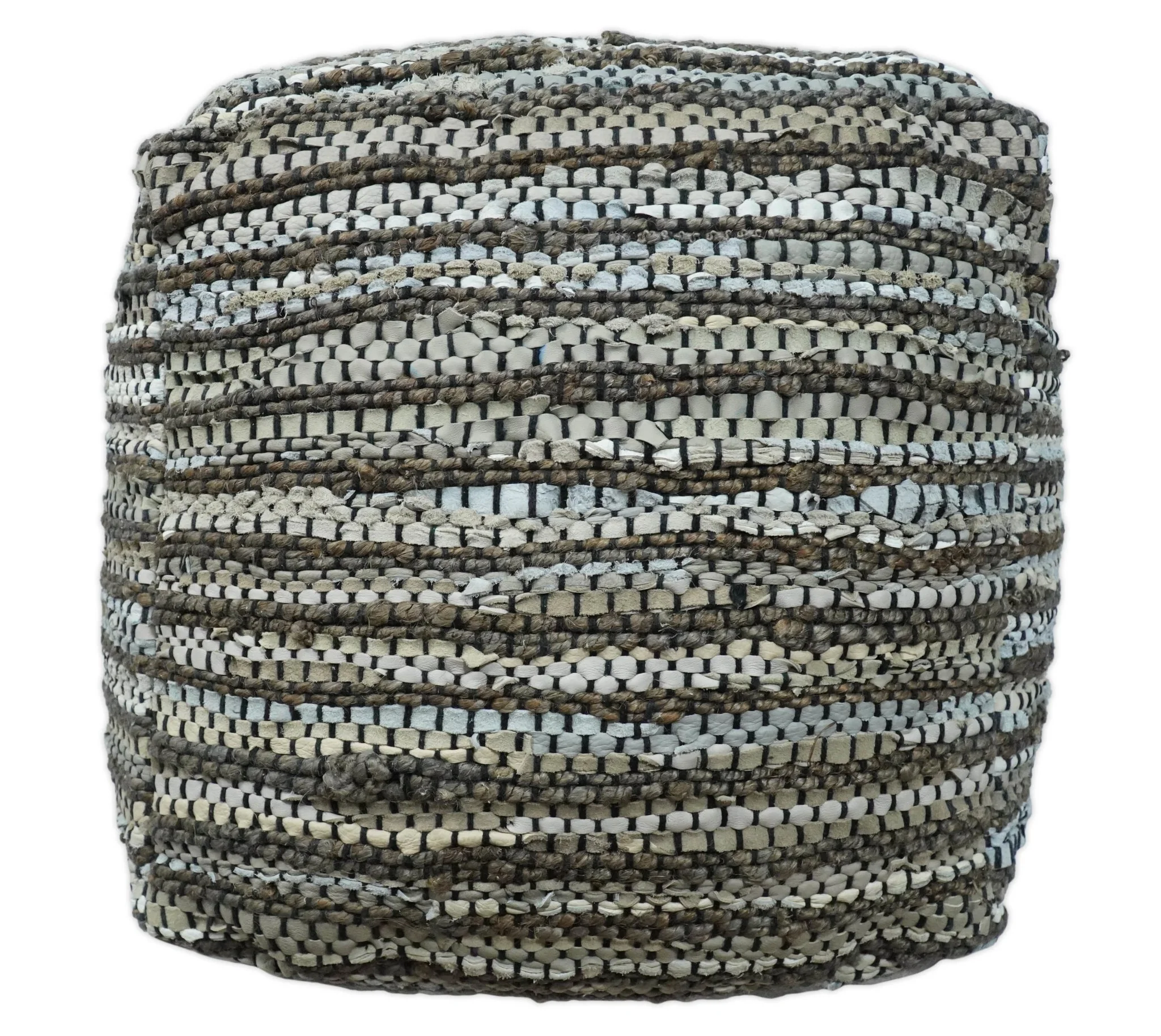 Charcoal, Silver and Ivory Square Jute Pouf Ottoman, Footstool, Side table, Seat , Foot Rest, Living Room, Bedroom, Boho Decor | TRD108 - Image 5