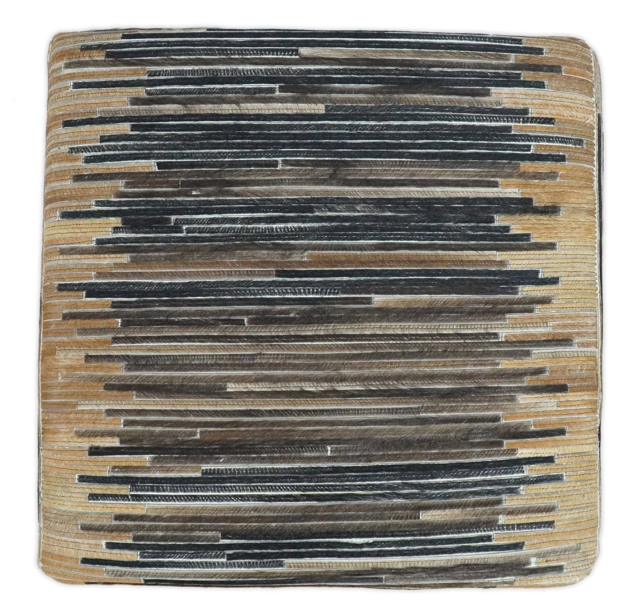 Brown and Black Square Leather Pouf Ottoman, Striped Patchwork Pouf Footstool, Side table, Seat , Foot Rest | TRD105 - Image 3