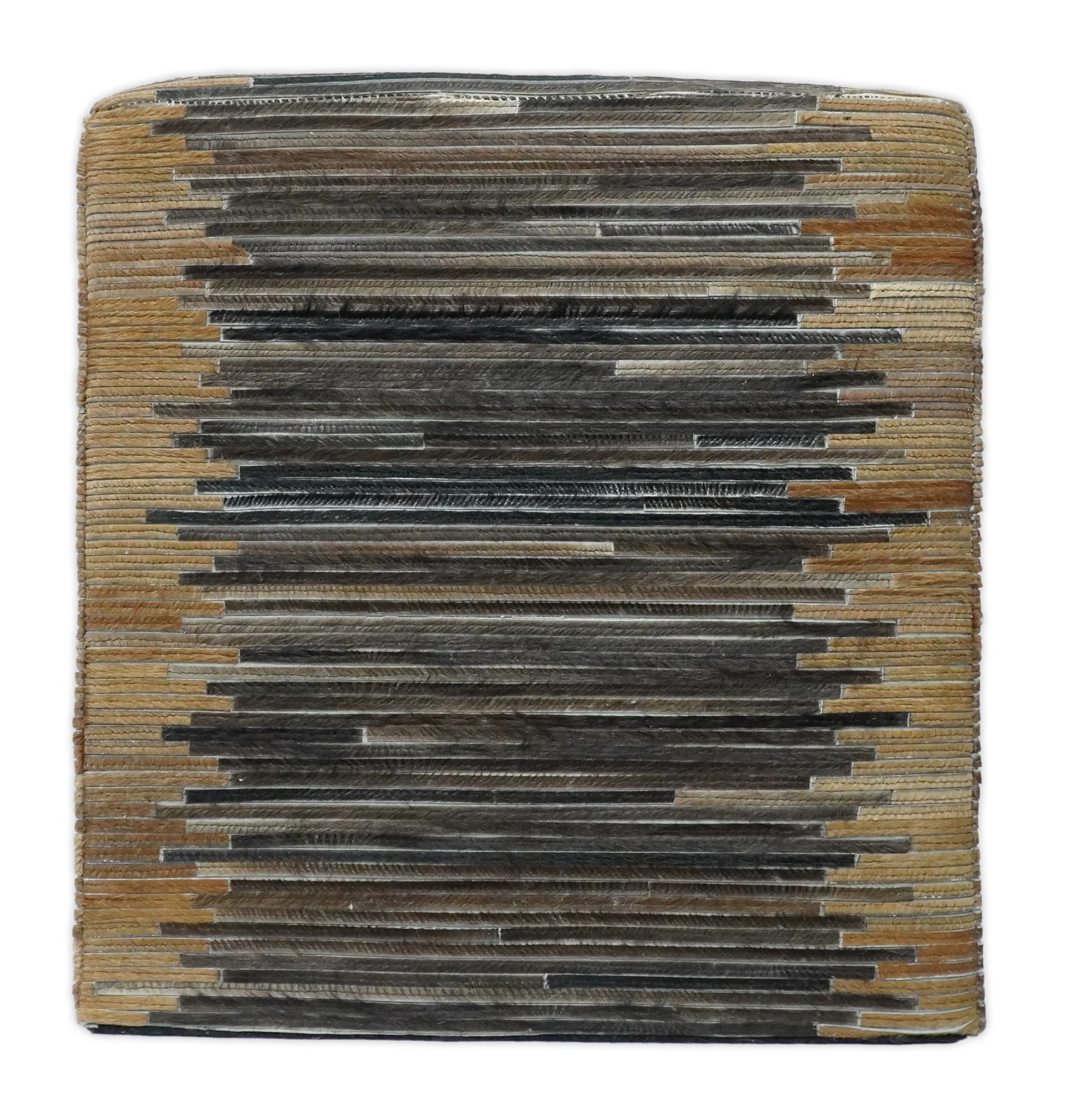 Brown and Black Square Leather Pouf Ottoman, Striped Patchwork Pouf Footstool, Side table, Seat , Foot Rest | TRD105 - Image 4