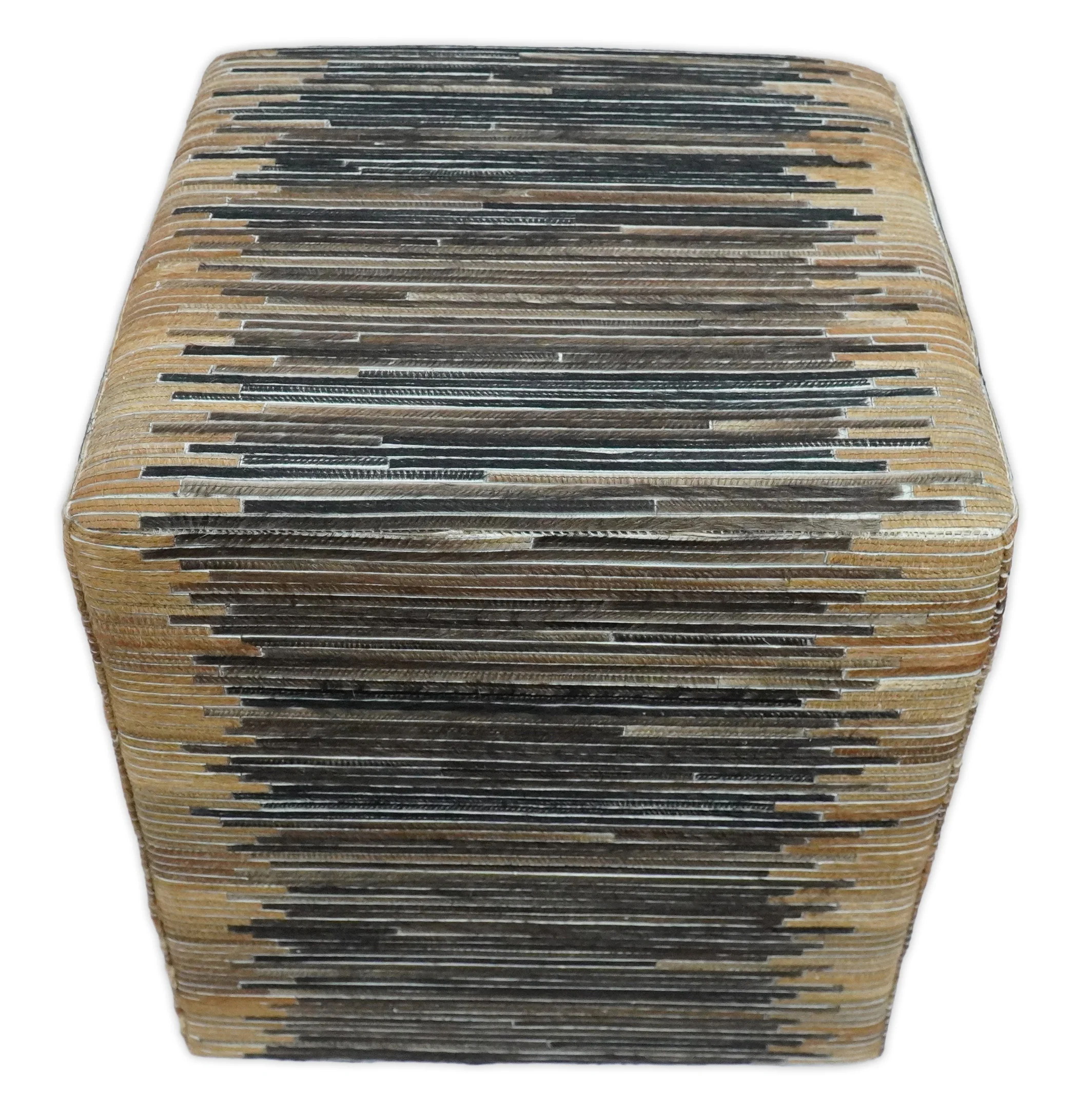 Brown and Black Square Leather Pouf Ottoman, Striped Patchwork Pouf Footstool, Side table, Seat , Foot Rest | TRD105 - Image 5