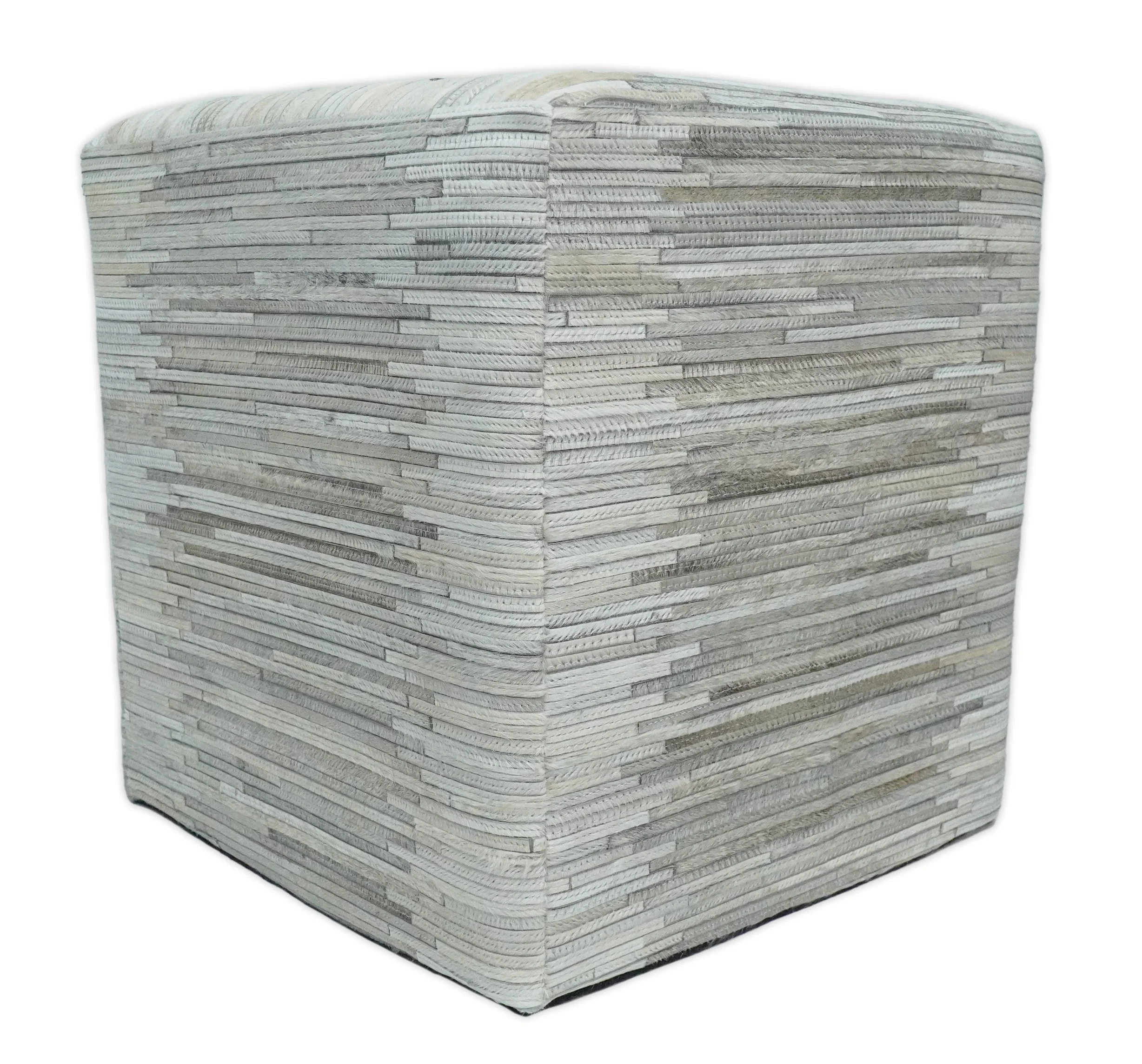 Ivory, Silver and Gray Square Leather Pouf Ottoman, Footstool, Side table, Seat , Foot Rest | TRD102 - Image 3