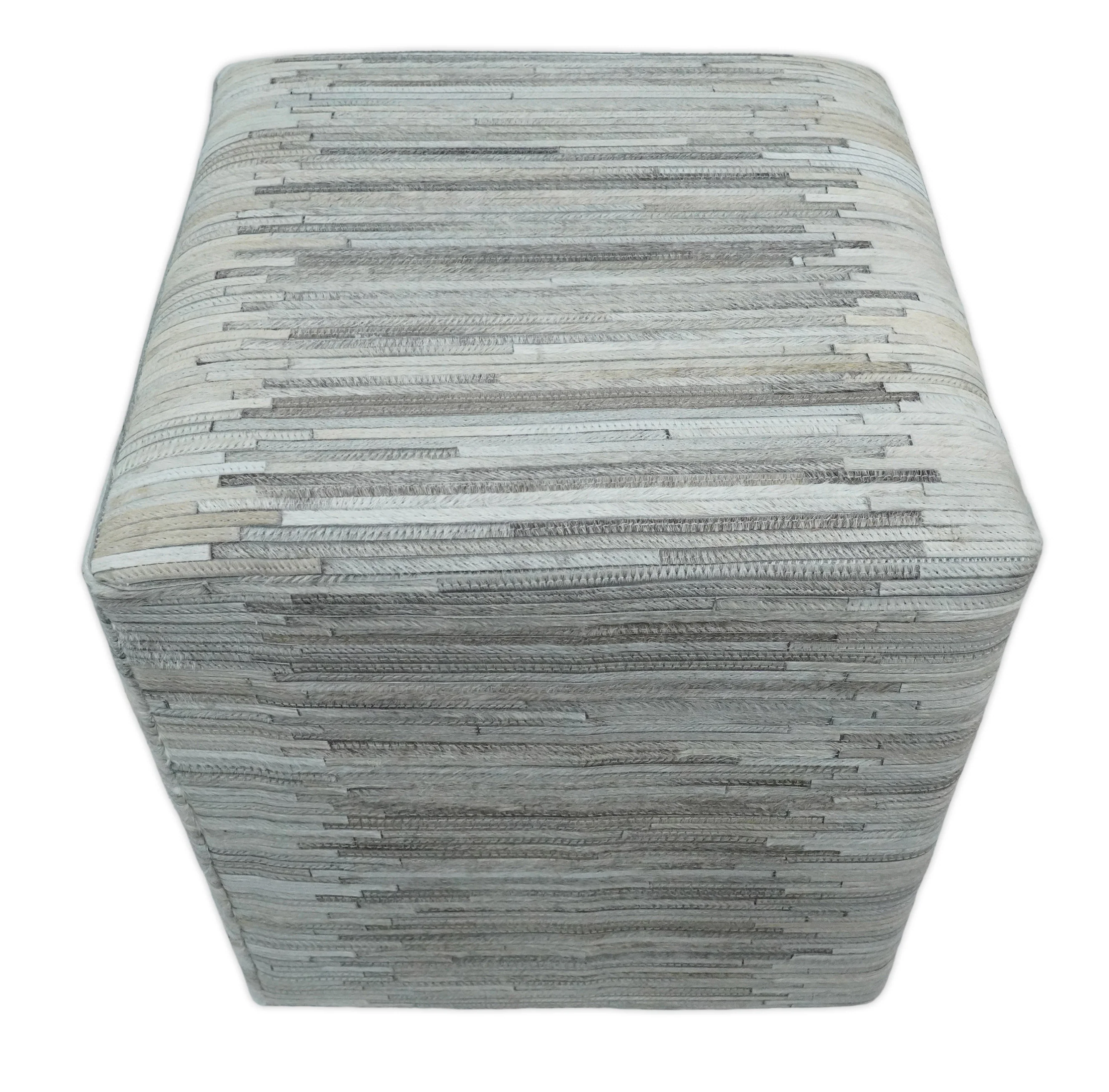 Ivory, Silver and Gray Square Leather Pouf Ottoman, Footstool, Side table, Seat , Foot Rest | TRD102 - Image 7