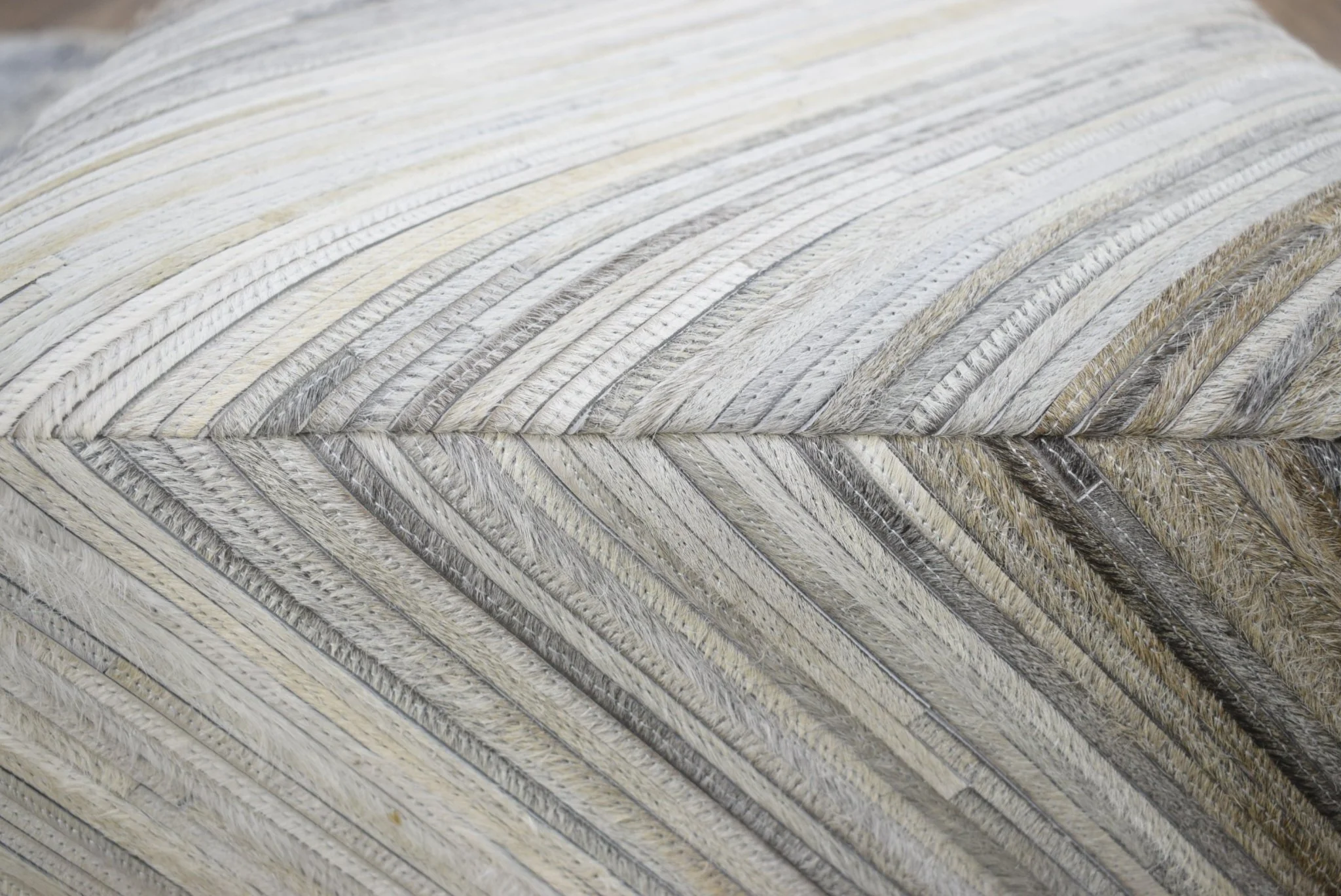 Ivory, Silver and Brown Square Leather Pouf Ottoman, Striped Footstool, Side table, Seat , Foot Rest | TRD106 - Image 5