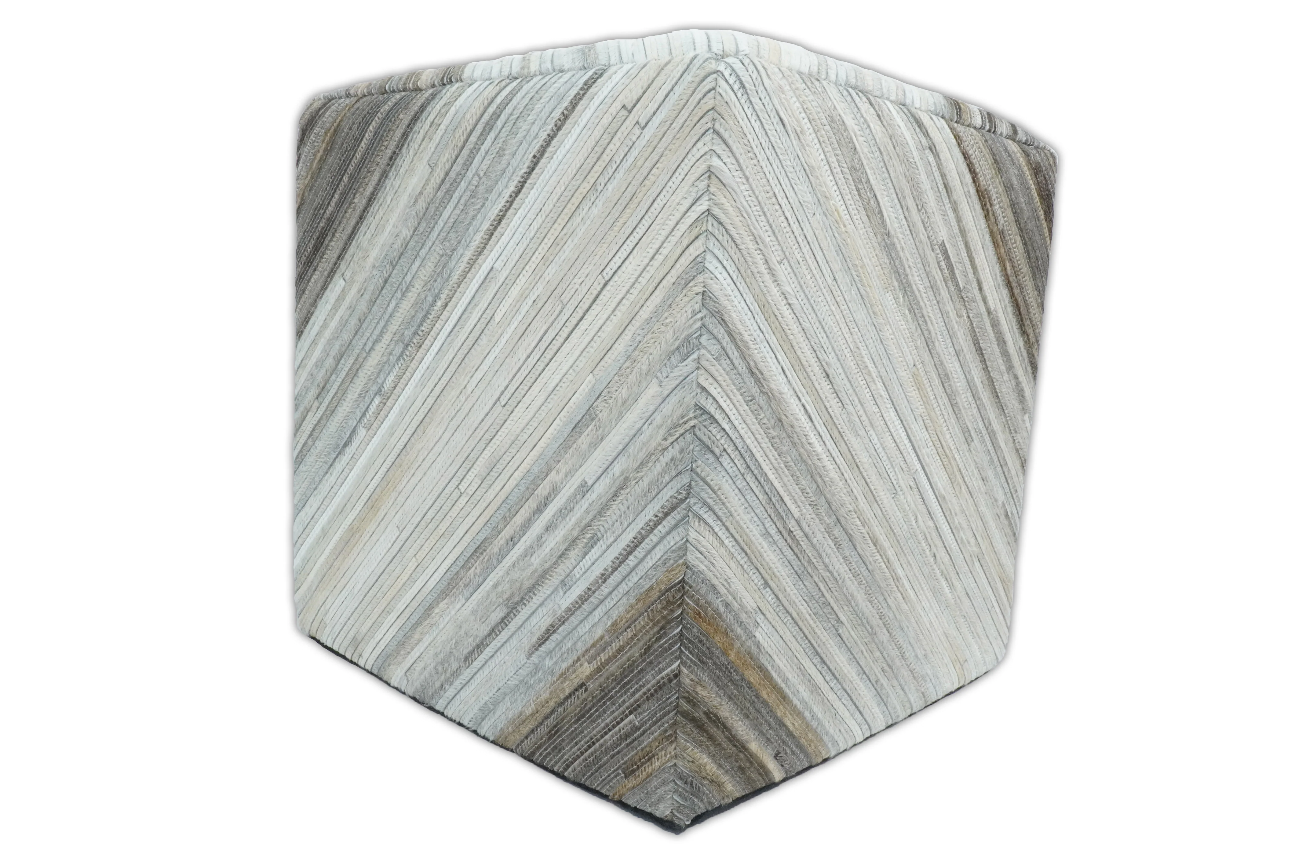 Ivory, Silver and Brown Square Leather Pouf Ottoman, Striped Footstool, Side table, Seat , Foot Rest | TRD106 - Image 6