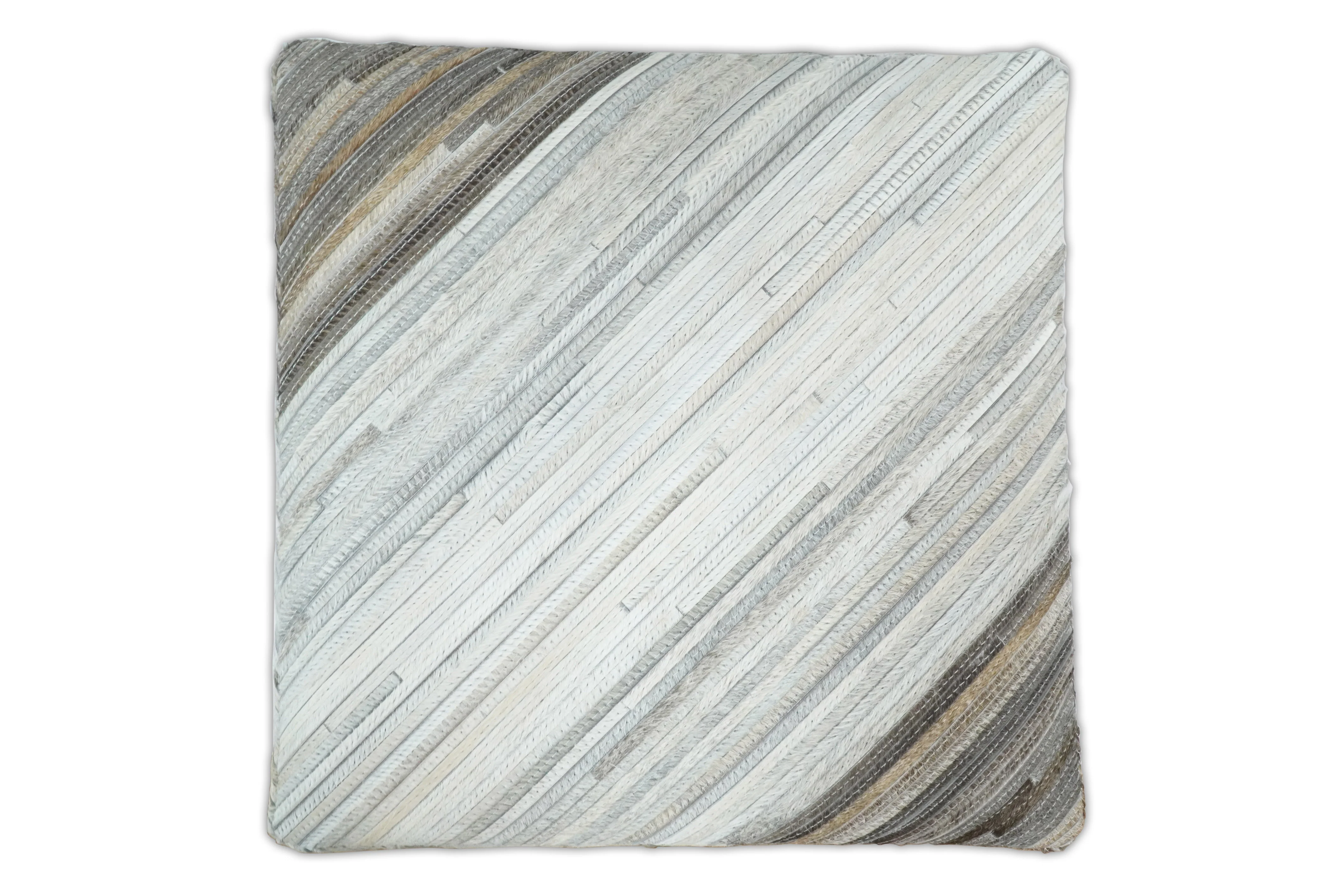 Ivory, Silver and Brown Square Leather Pouf Ottoman, Striped Footstool, Side table, Seat , Foot Rest | TRD106 - Image 7