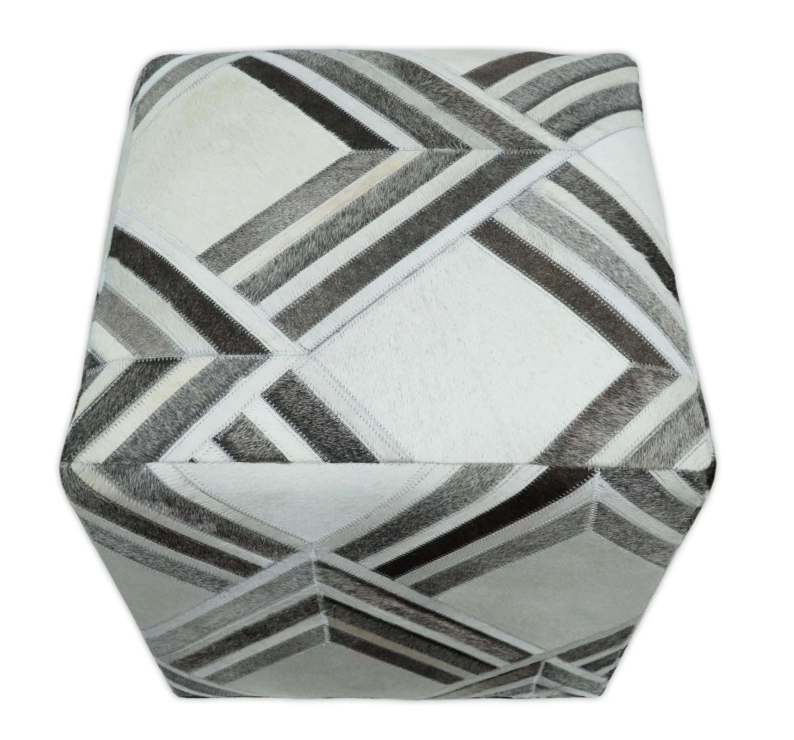 Black and White Luxury Genuine Leather Pouf Ottoman, Footstool, Side table, Seat , Foot Rest, Living Room, Bedroom | TRD284 - Image 3