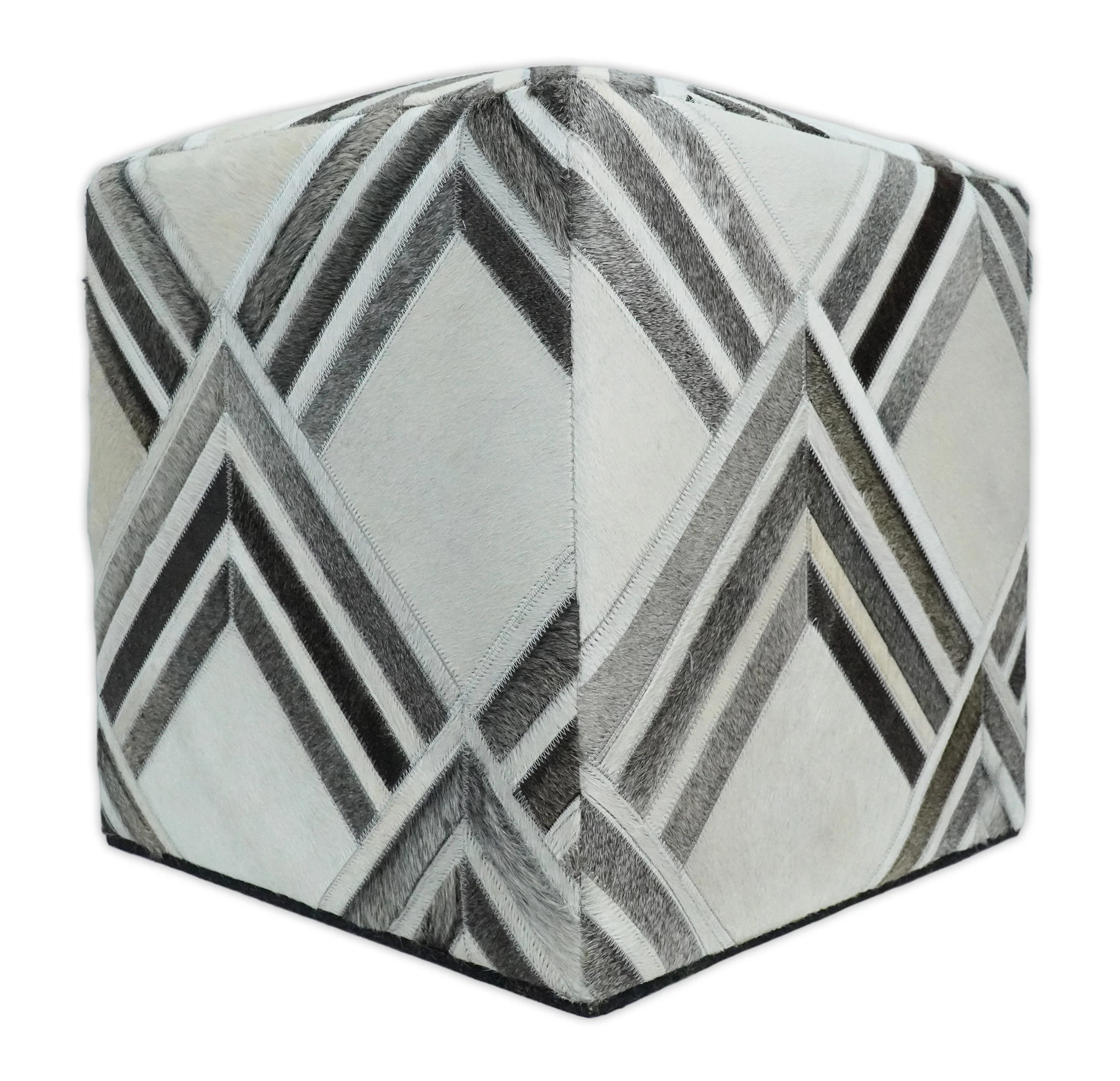 Black and White Luxury Genuine Leather Pouf Ottoman, Footstool, Side table, Seat , Foot Rest, Living Room, Bedroom | TRD284 - Image 4