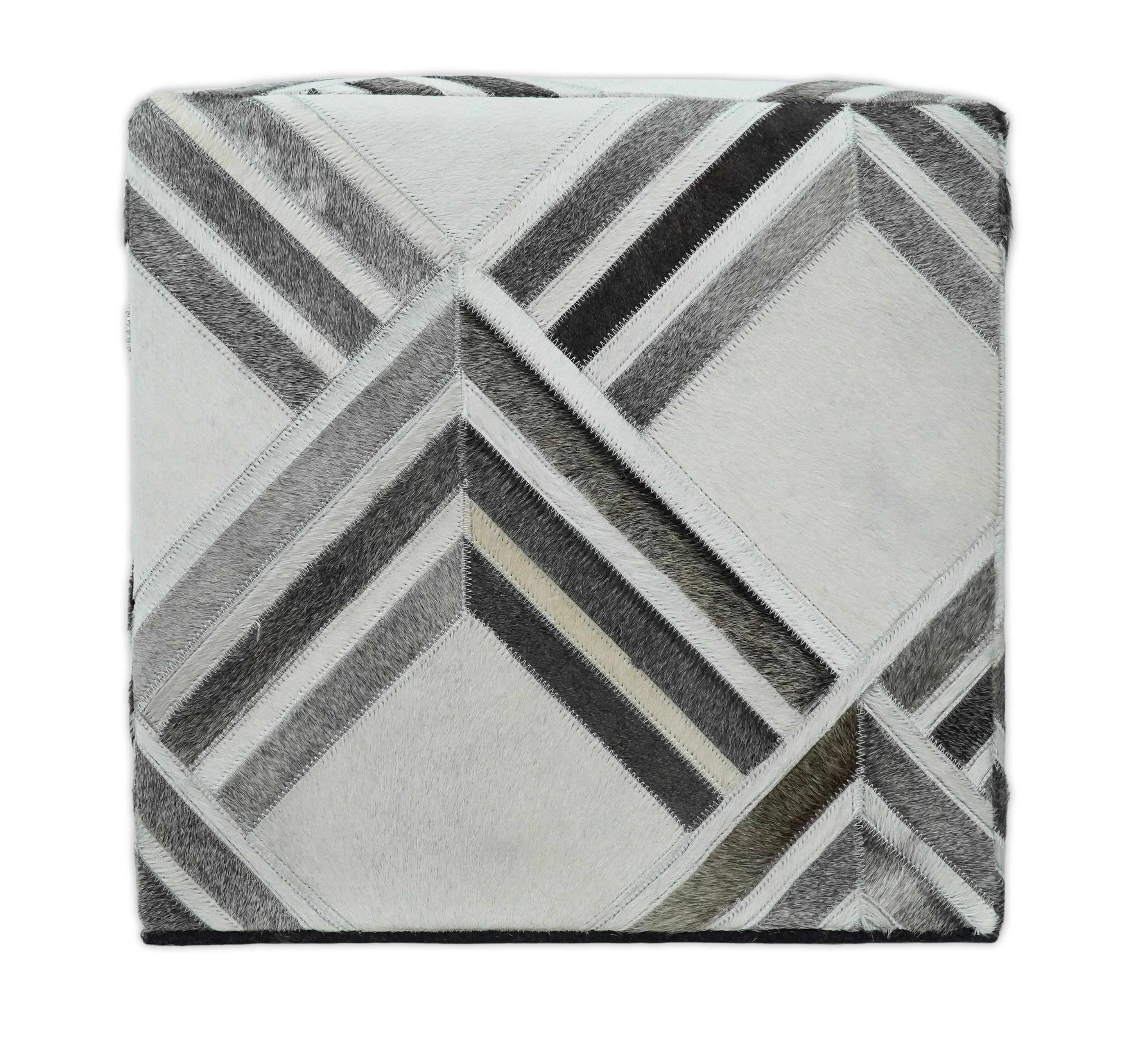 Black and White Luxury Genuine Leather Pouf Ottoman, Footstool, Side table, Seat , Foot Rest, Living Room, Bedroom | TRD284 - Image 7