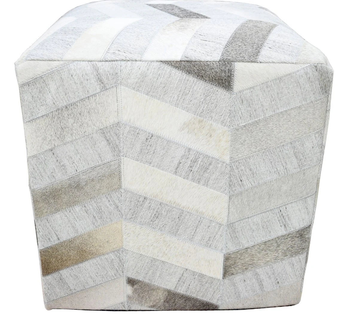 Ivory and Silver Square Leather Pouf Ottoman, Chevron Pouf, Footstool, Side table, Seat , Foot Rest, Living Room, Bedroom | TRD107 - Image 3