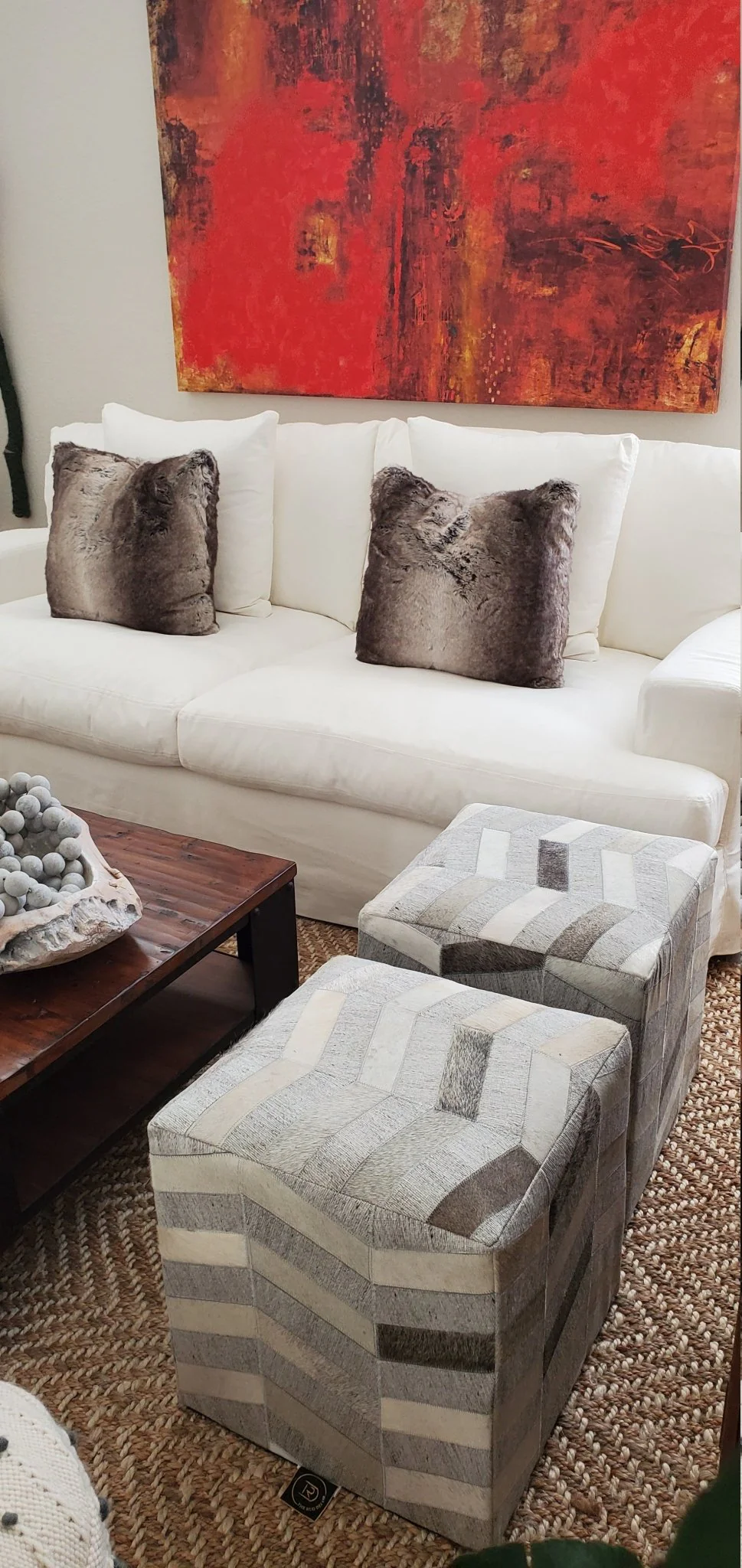 Ivory and Silver Square Leather Pouf Ottoman, Chevron Pouf, Footstool, Side table, Seat , Foot Rest, Living Room, Bedroom | TRD107 - Image 6