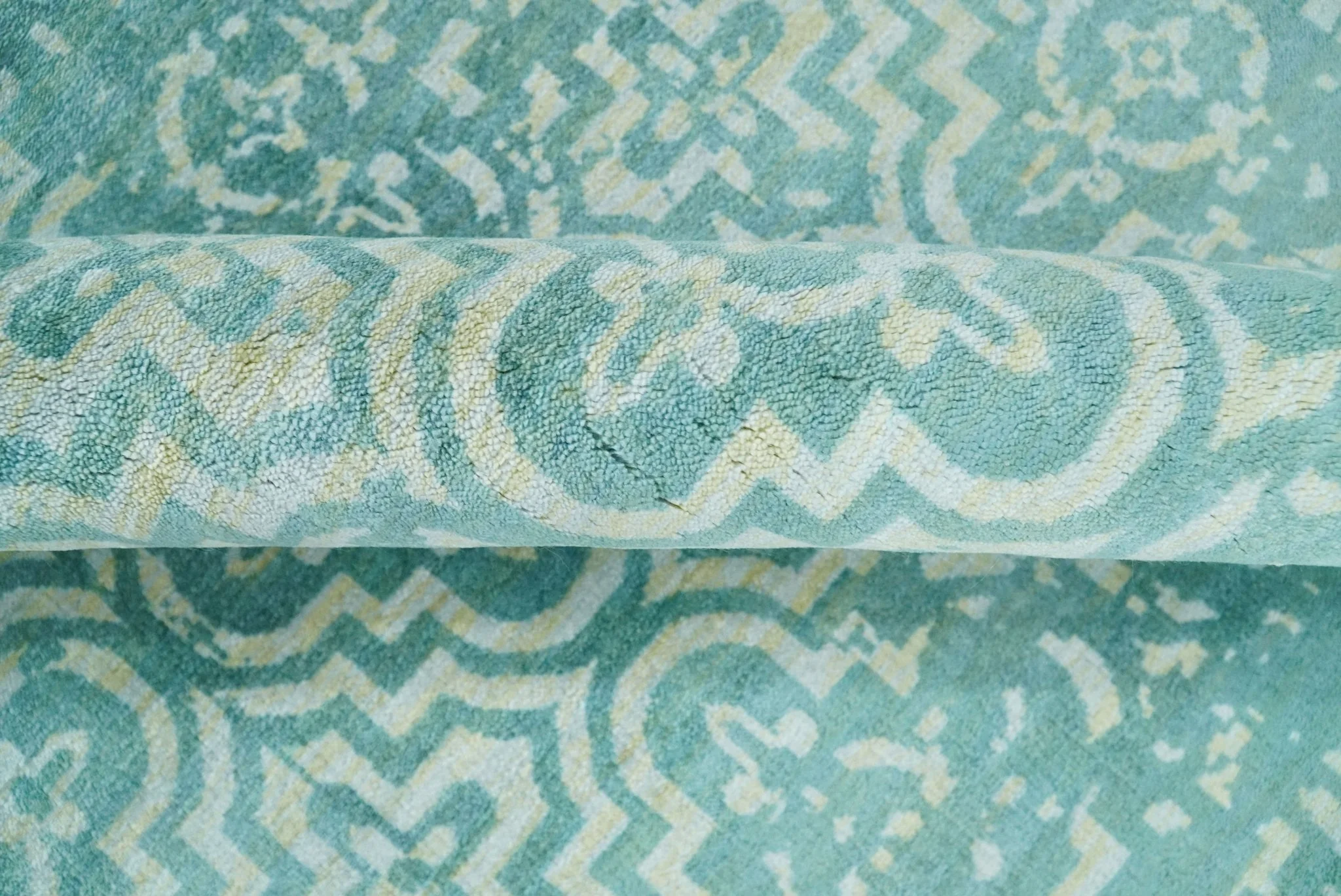 Handmade 5.7x7.11 Modern Blue Turquois Geometric Wool Blend Area Rug - Image 10