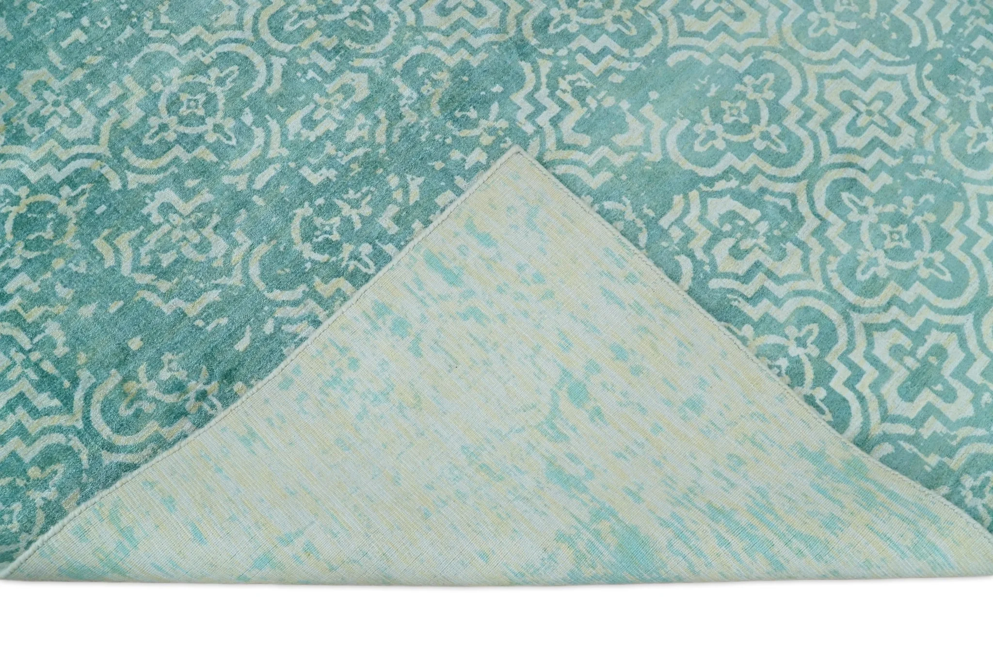 Handmade 5.7x7.11 Modern Blue Turquois Geometric Wool Blend Area Rug - Image 11