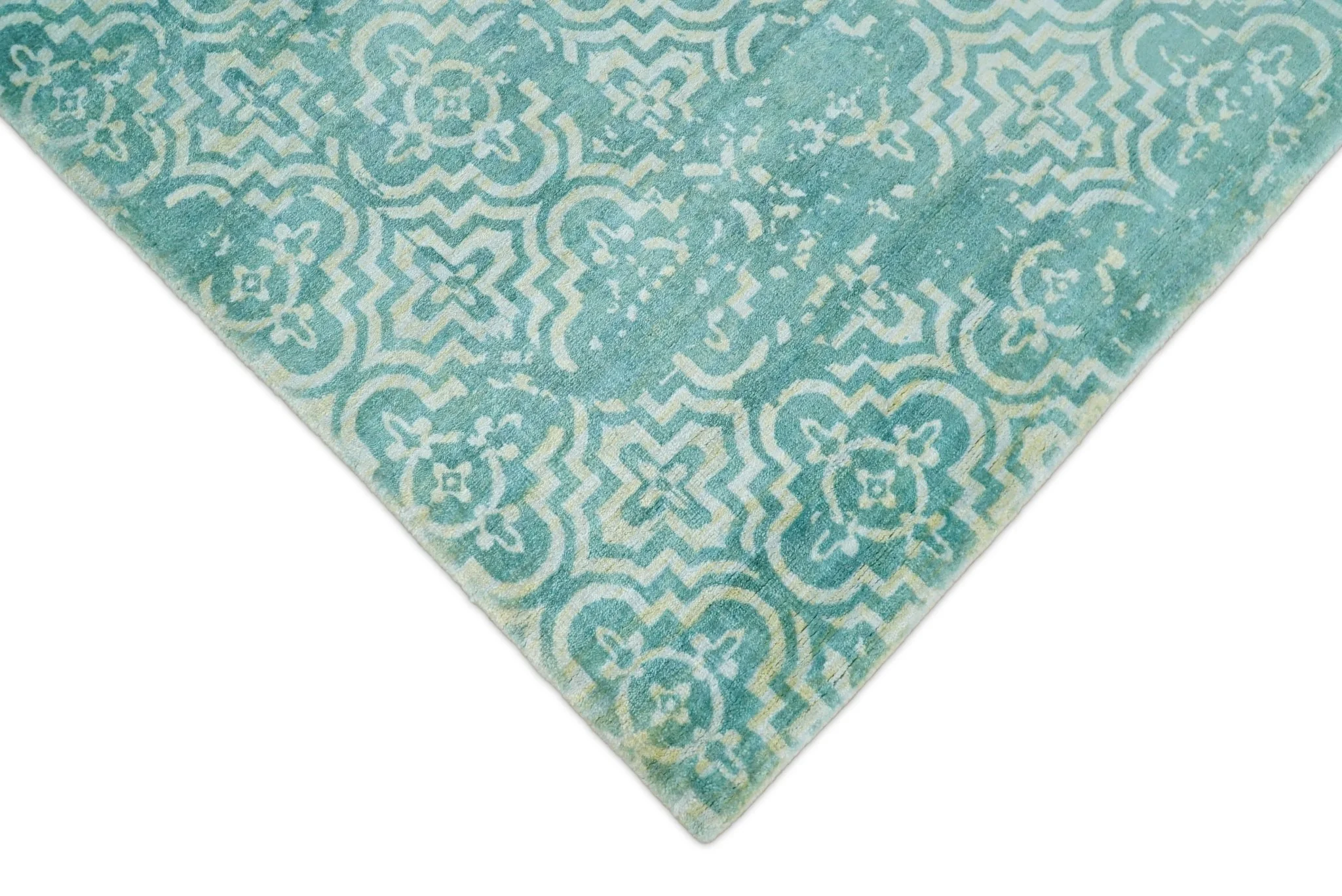 Handmade 5.7x7.11 Modern Blue Turquois Geometric Wool Blend Area Rug - Image 5