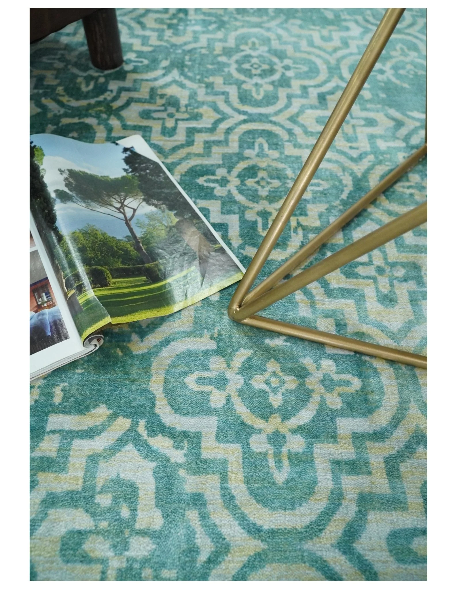 Handmade 5.7x7.11 Modern Blue Turquois Geometric Wool Blend Area Rug - Image 8