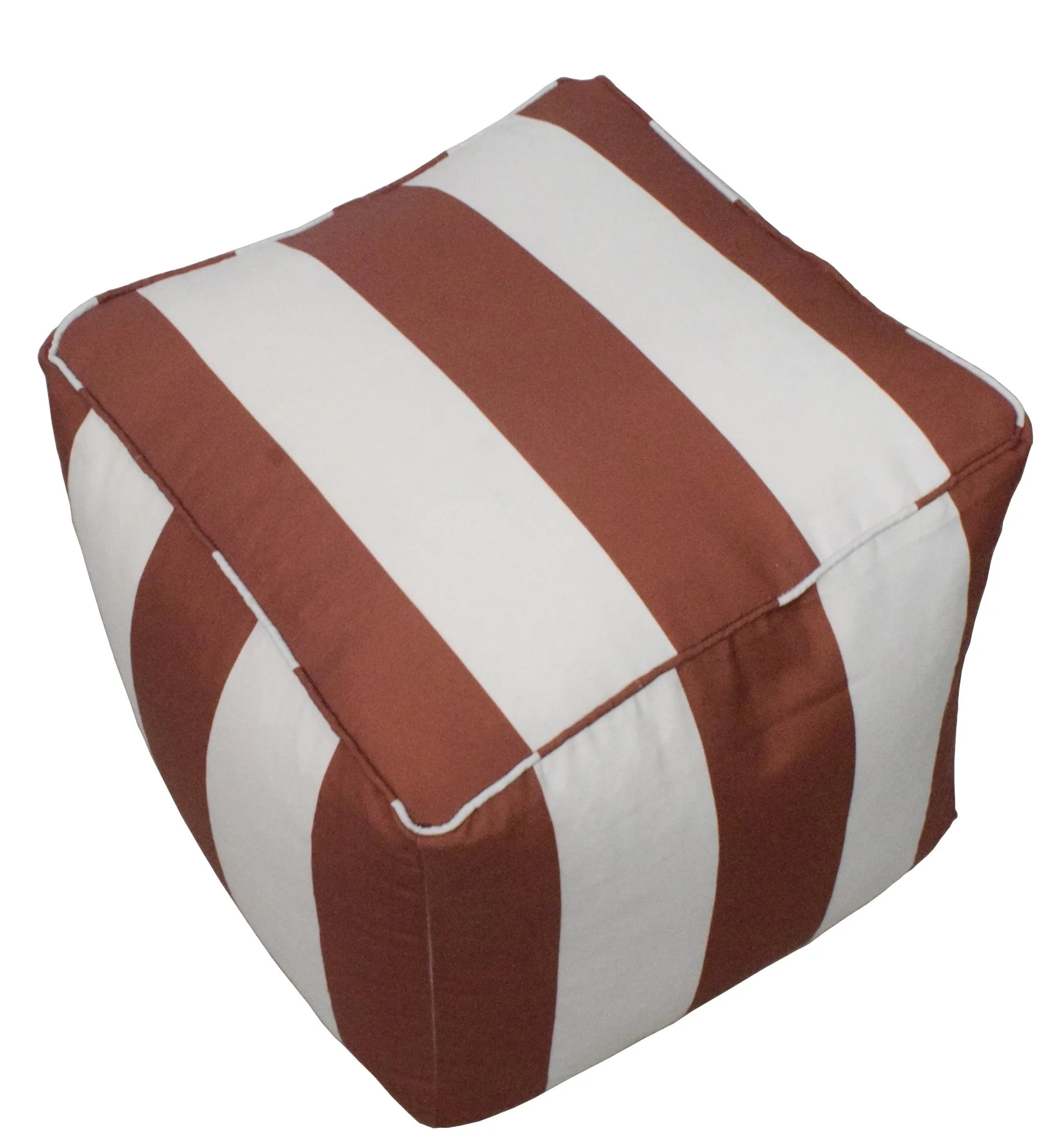 Outdoor Safe Terracotta Nautical Stripes Ottoman Pouf - Image 3