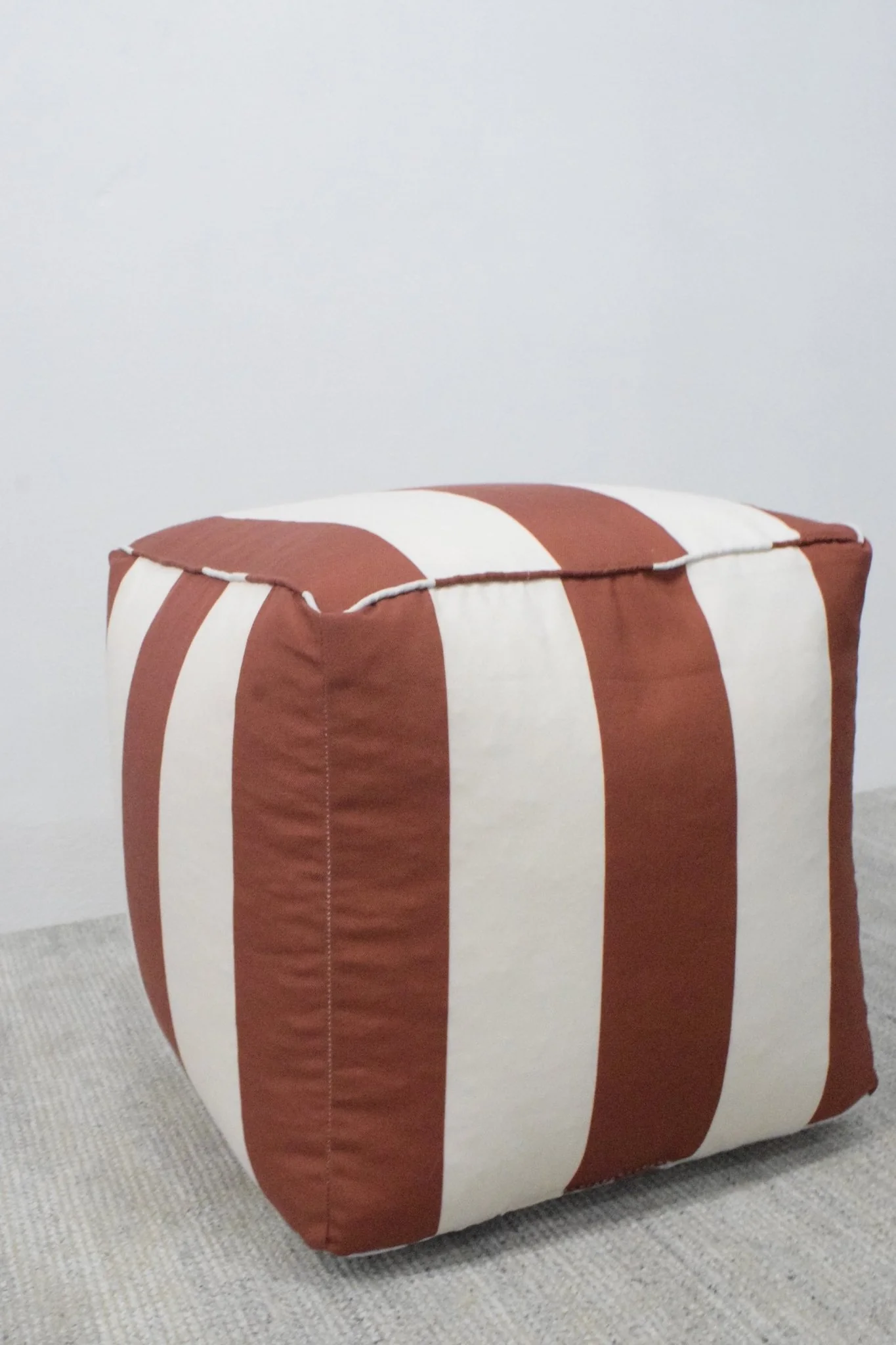 Outdoor Safe Terracotta Nautical Stripes Ottoman Pouf - Image 4