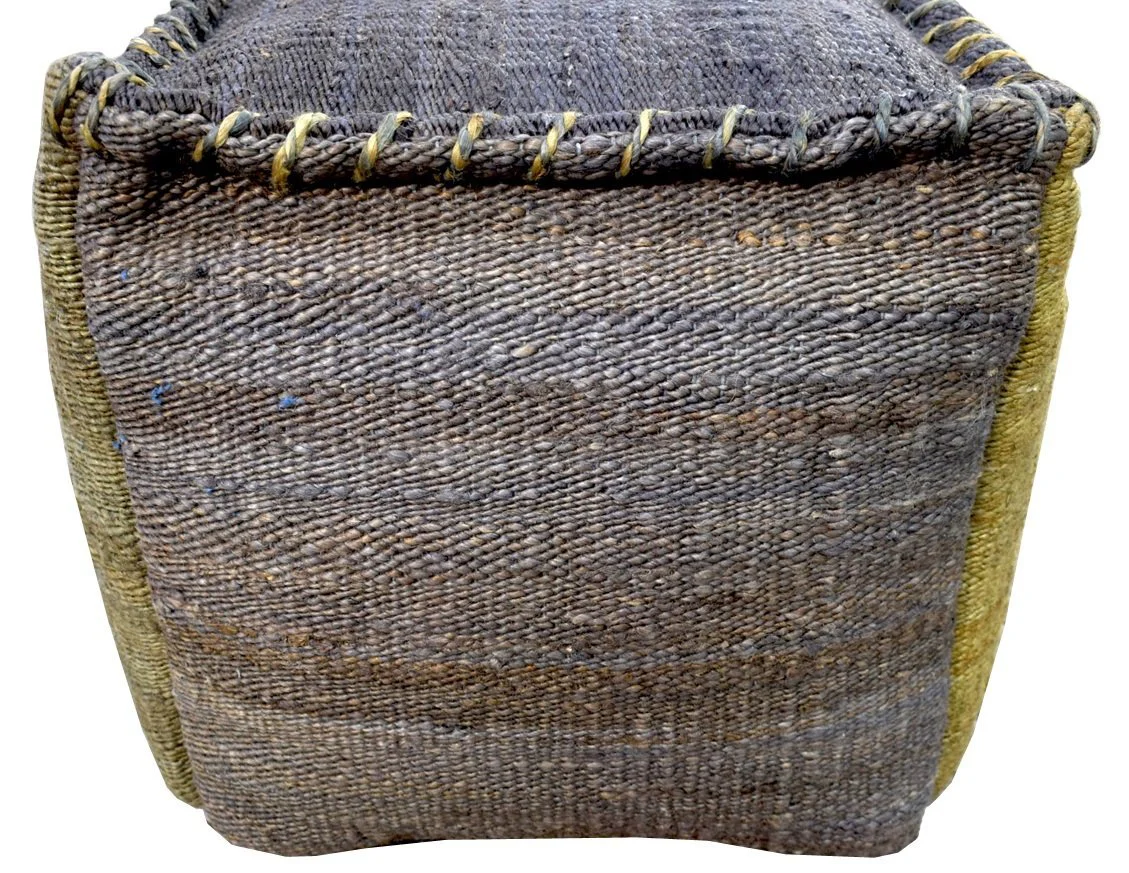 Blue and Green Jute Hand Woven Square Pouf, Footstool, Ottoman, Side table, Soft Seat, Foot Rest, Boho Decor | TRD103 - Image 3