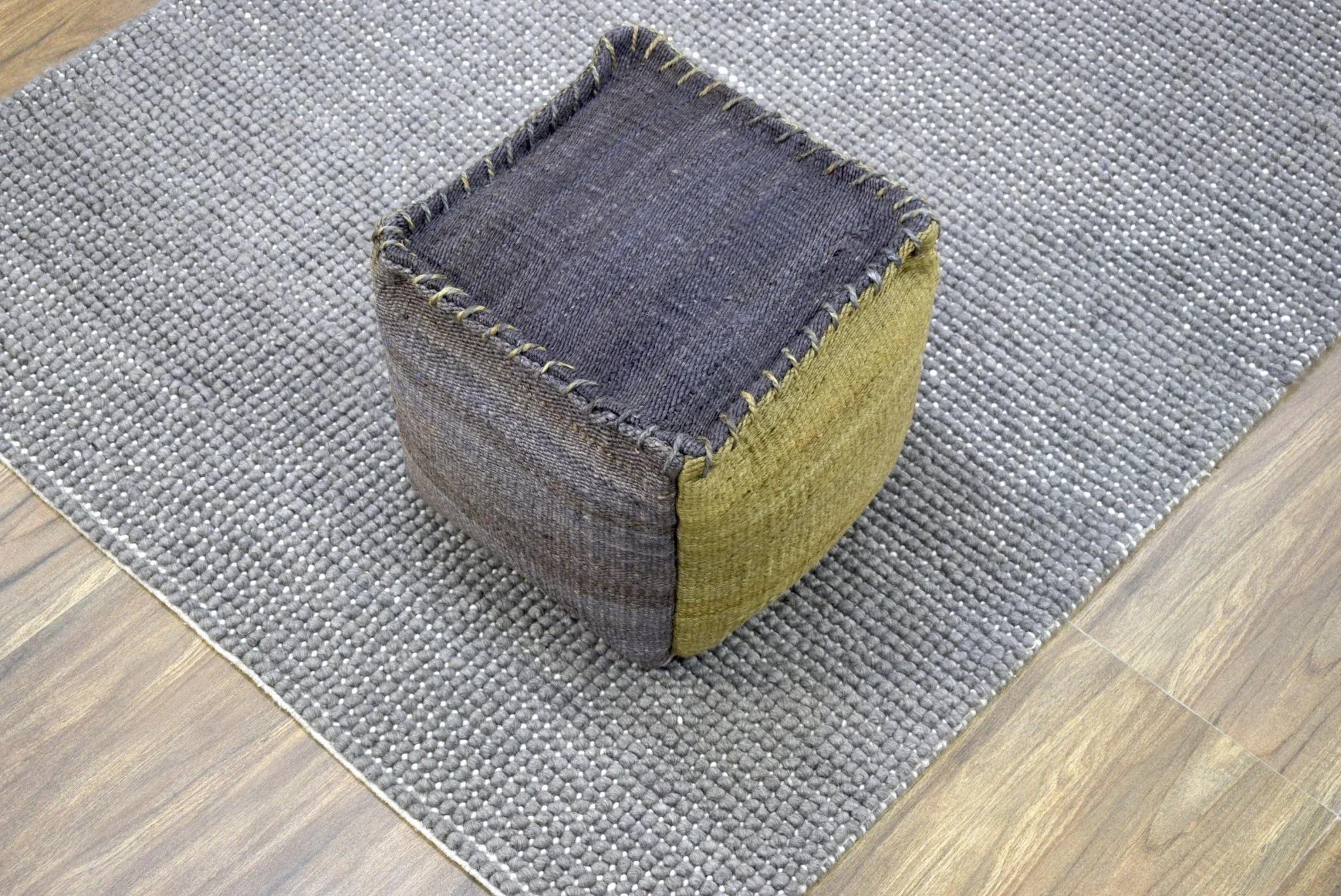 Blue and Green Jute Hand Woven Square Pouf, Footstool, Ottoman, Side table, Soft Seat, Foot Rest, Boho Decor | TRD103 - Image 4