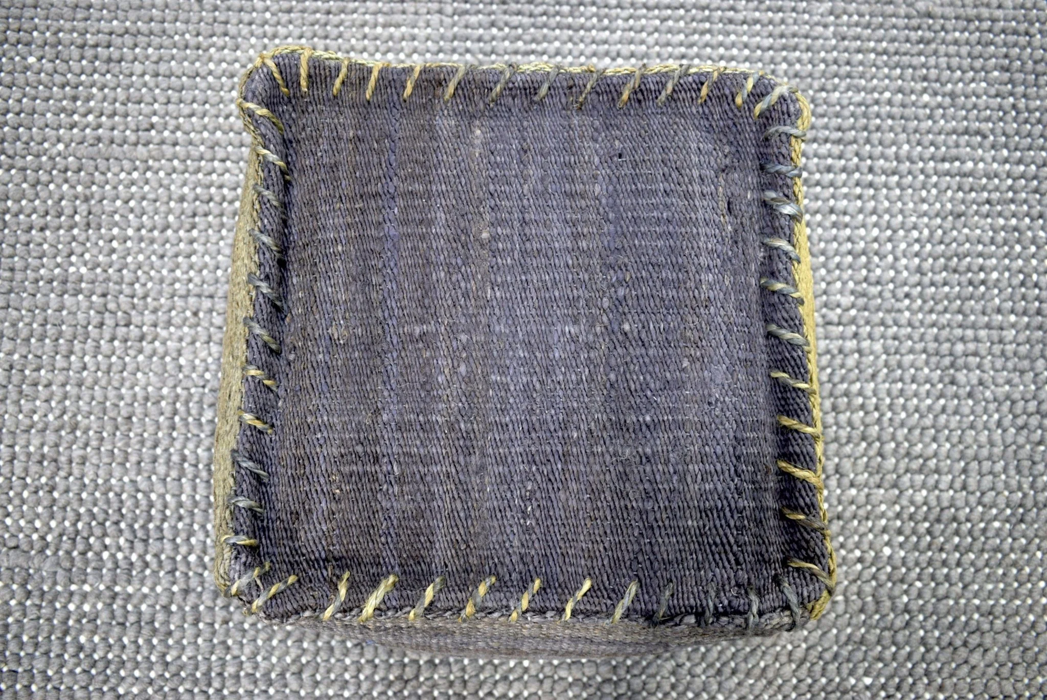 Blue and Green Jute Hand Woven Square Pouf, Footstool, Ottoman, Side table, Soft Seat, Foot Rest, Boho Decor | TRD103 - Image 5