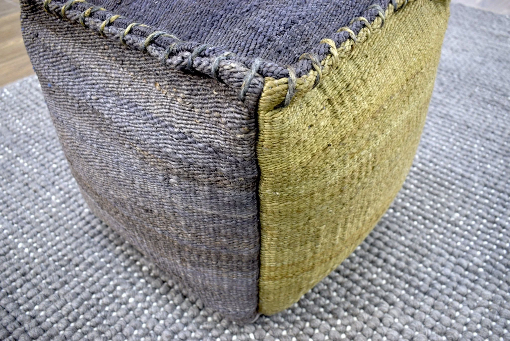 Blue and Green Jute Hand Woven Square Pouf, Footstool, Ottoman, Side table, Soft Seat, Foot Rest, Boho Decor | TRD103 - Image 8