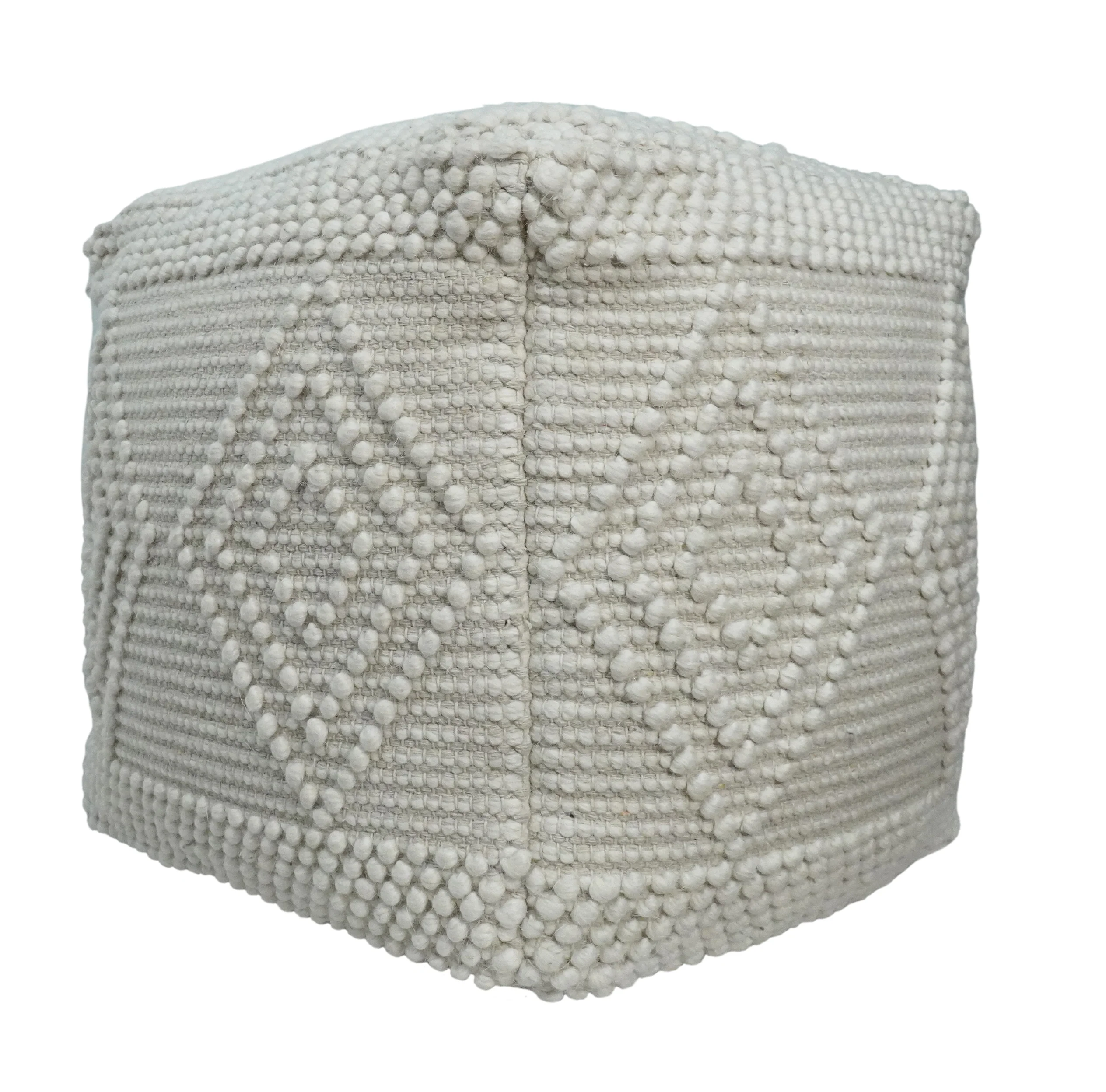 White Woolen Hand Woven Square Pouf, Footstool, Ottoman, Side table | TRD101 - Image 3