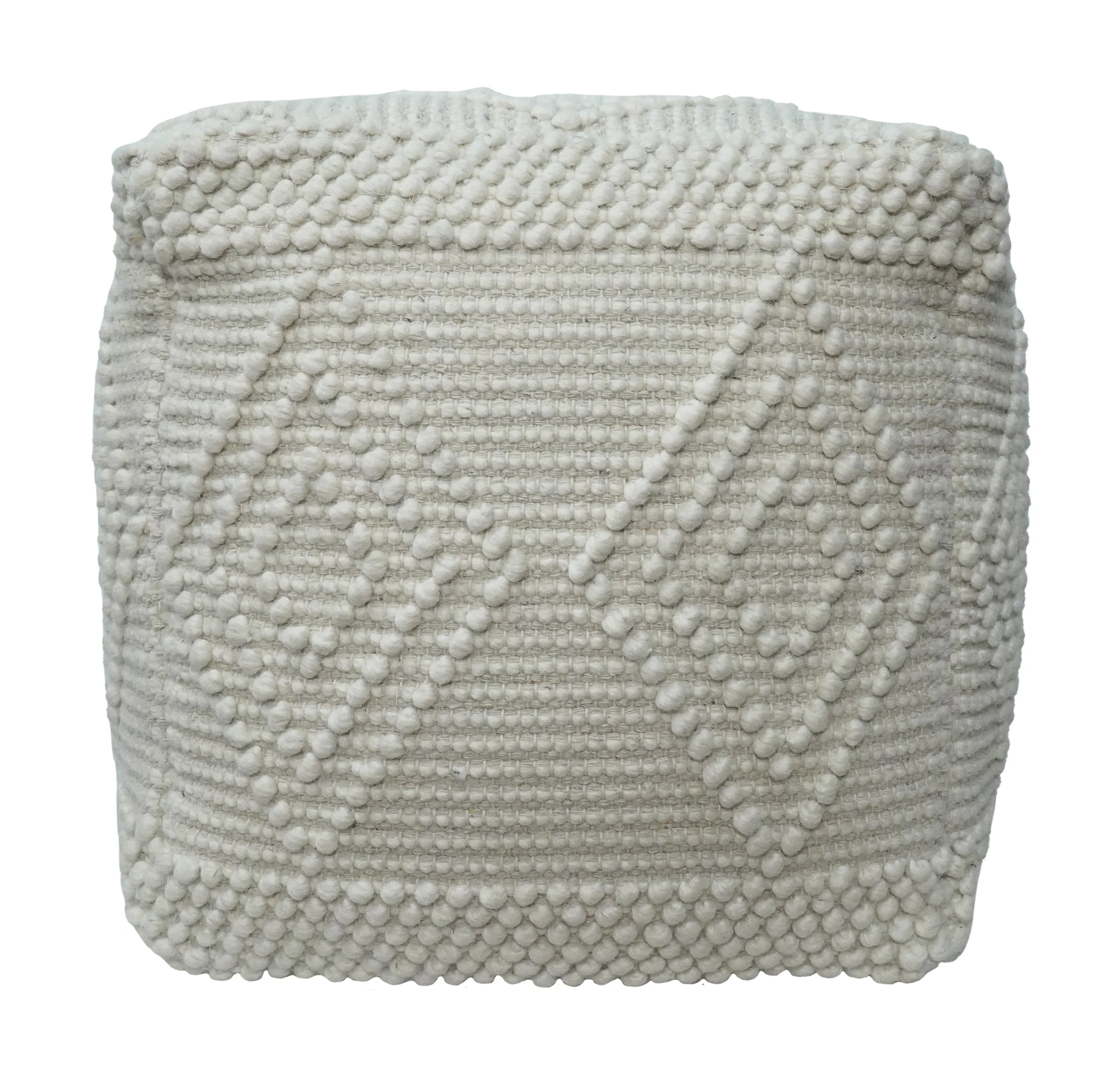 White Woolen Hand Woven Square Pouf, Footstool, Ottoman, Side table | TRD101 - Image 4