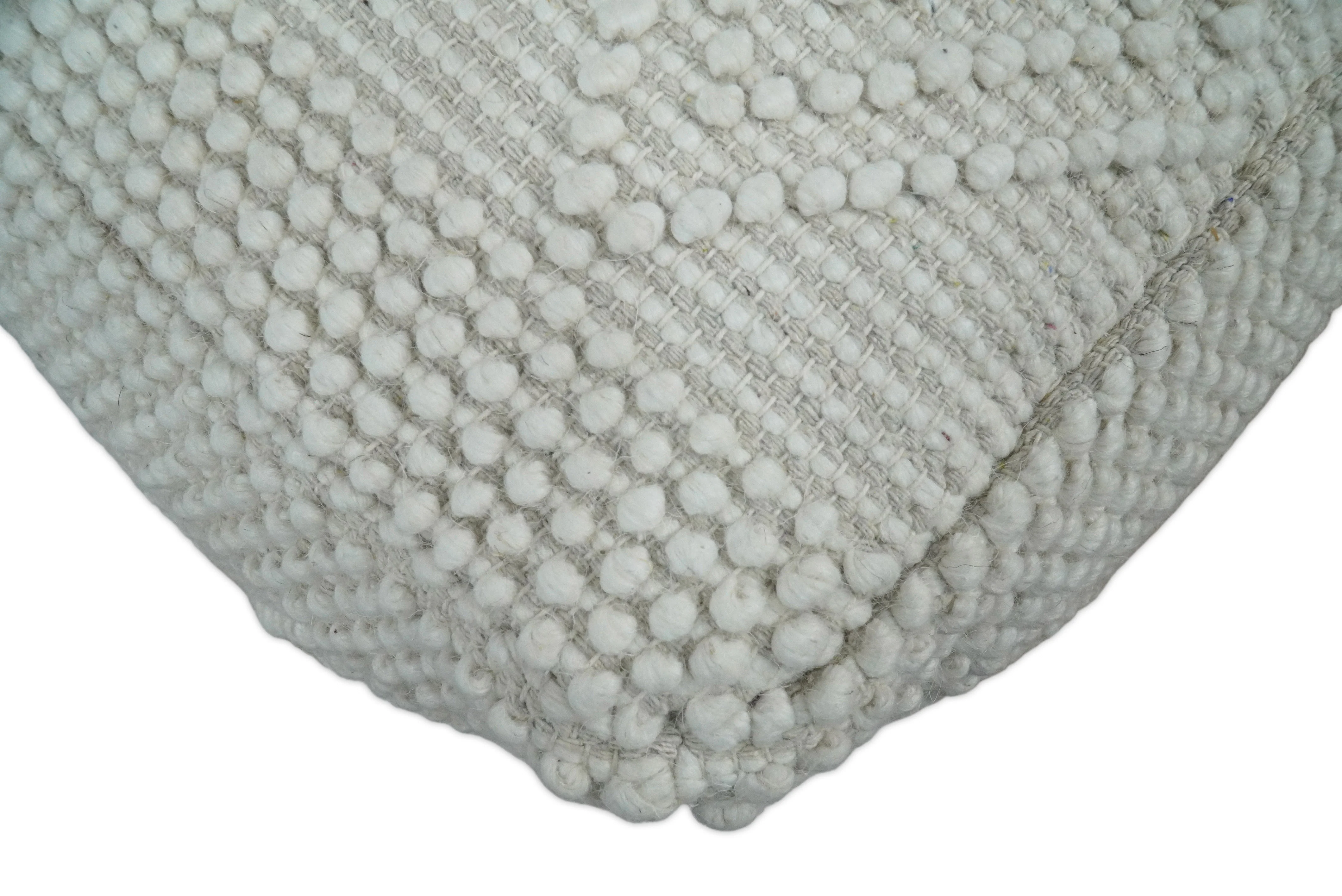 White Woolen Hand Woven Square Pouf, Footstool, Ottoman, Side table | TRD101 - Image 5