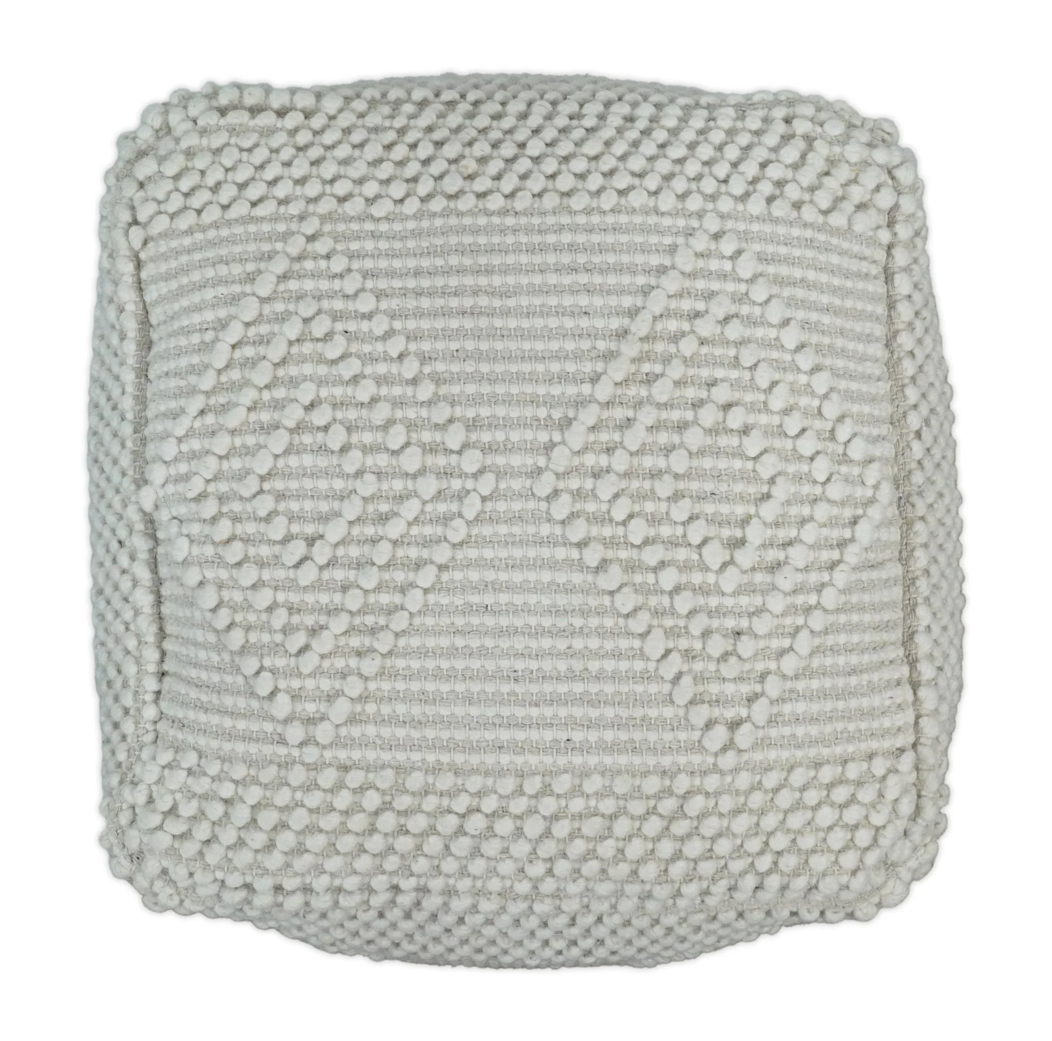 White Woolen Hand Woven Square Pouf, Footstool, Ottoman, Side table | TRD101 - Image 6