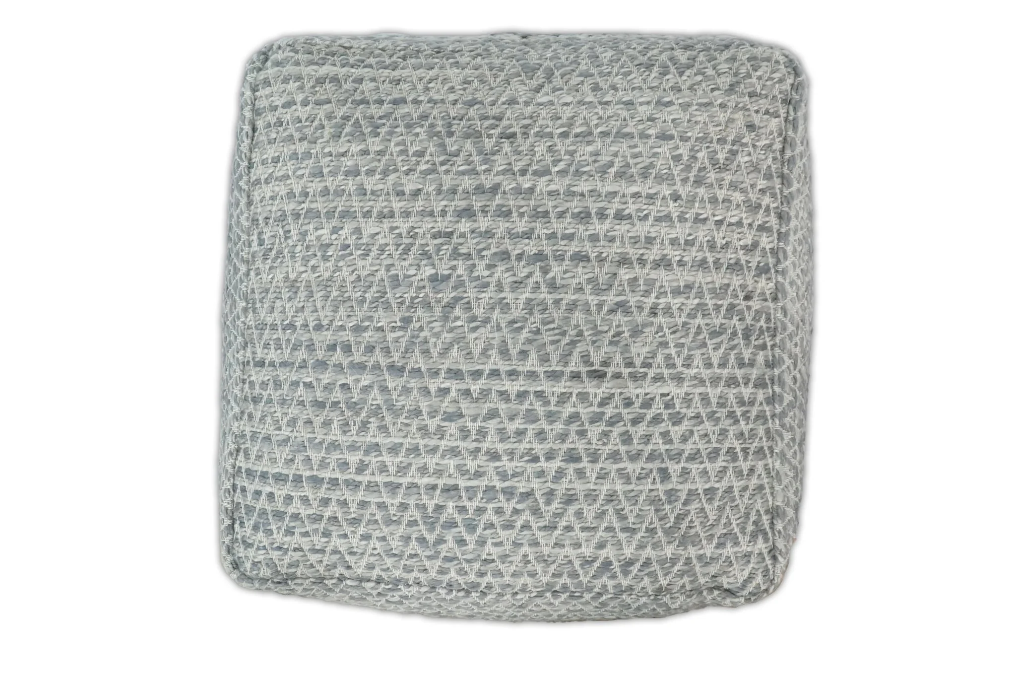 Ivory and GRAY Modern Handwoven Gray Blue Pouf Ottoman Made with Viscose, Contemporary Chevron Design, footstool, couch, side table  | TRD109 - Image 3