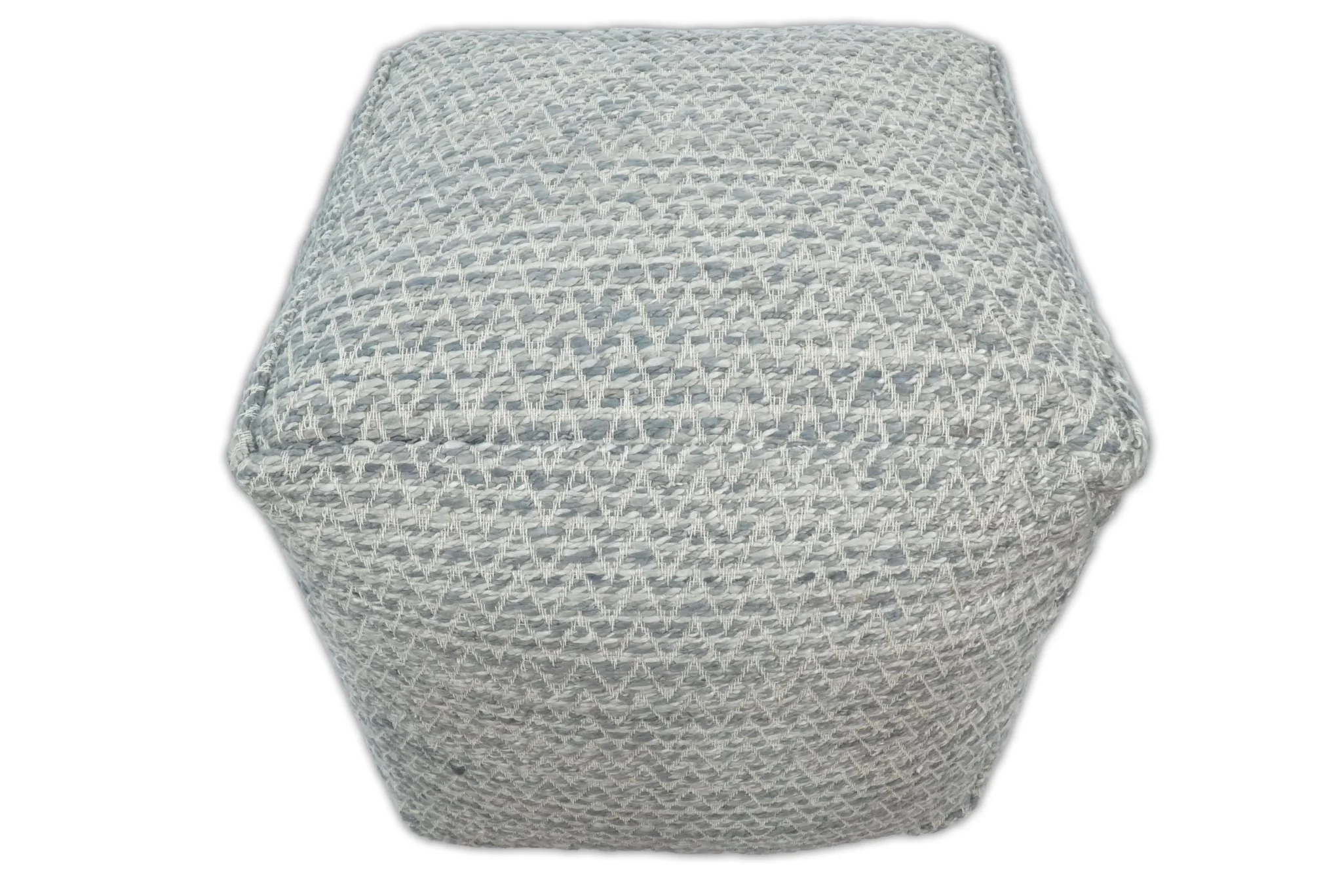 Ivory and GRAY Modern Handwoven Gray Blue Pouf Ottoman Made with Viscose, Contemporary Chevron Design, footstool, couch, side table  | TRD109 - Image 4