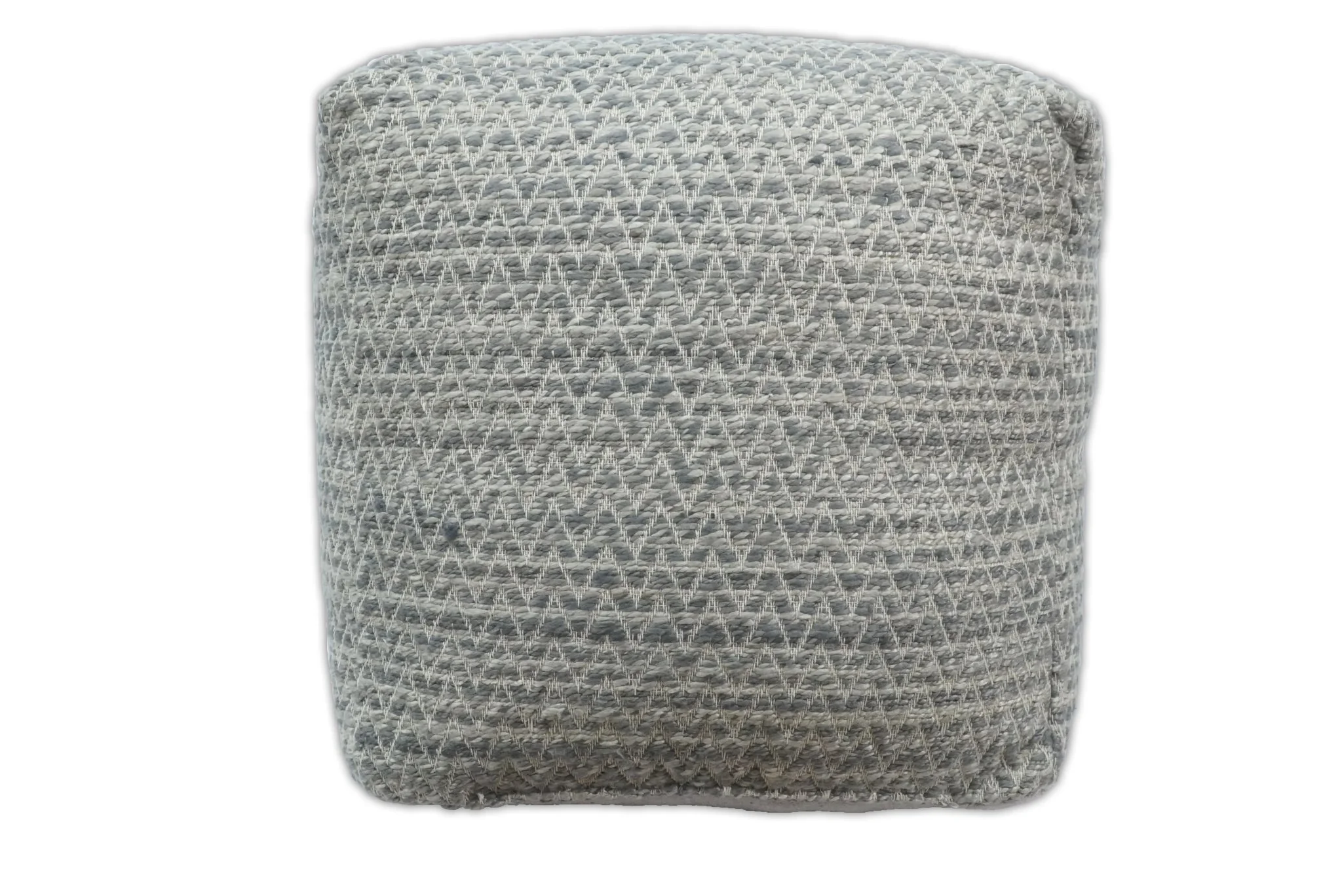 Ivory and GRAY Modern Handwoven Gray Blue Pouf Ottoman Made with Viscose, Contemporary Chevron Design, footstool, couch, side table  | TRD109 - Image 5