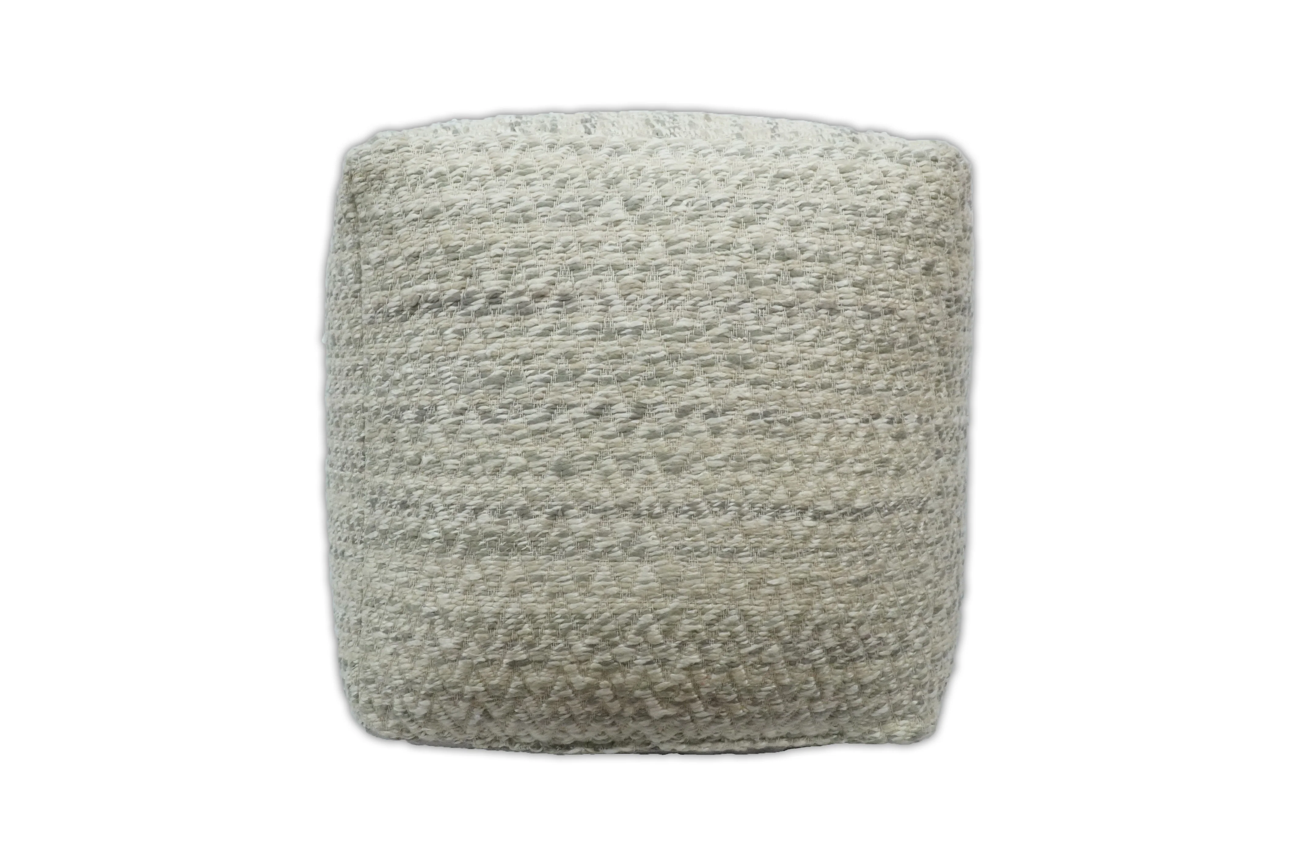 Ivory, Beige and Gray Modern Chevron Handwoven Beige Pouf Ottoman Made with Viscose, Contemporary Chevron Design, Footstool, Couch, Side table  | TRD110 - Image 3