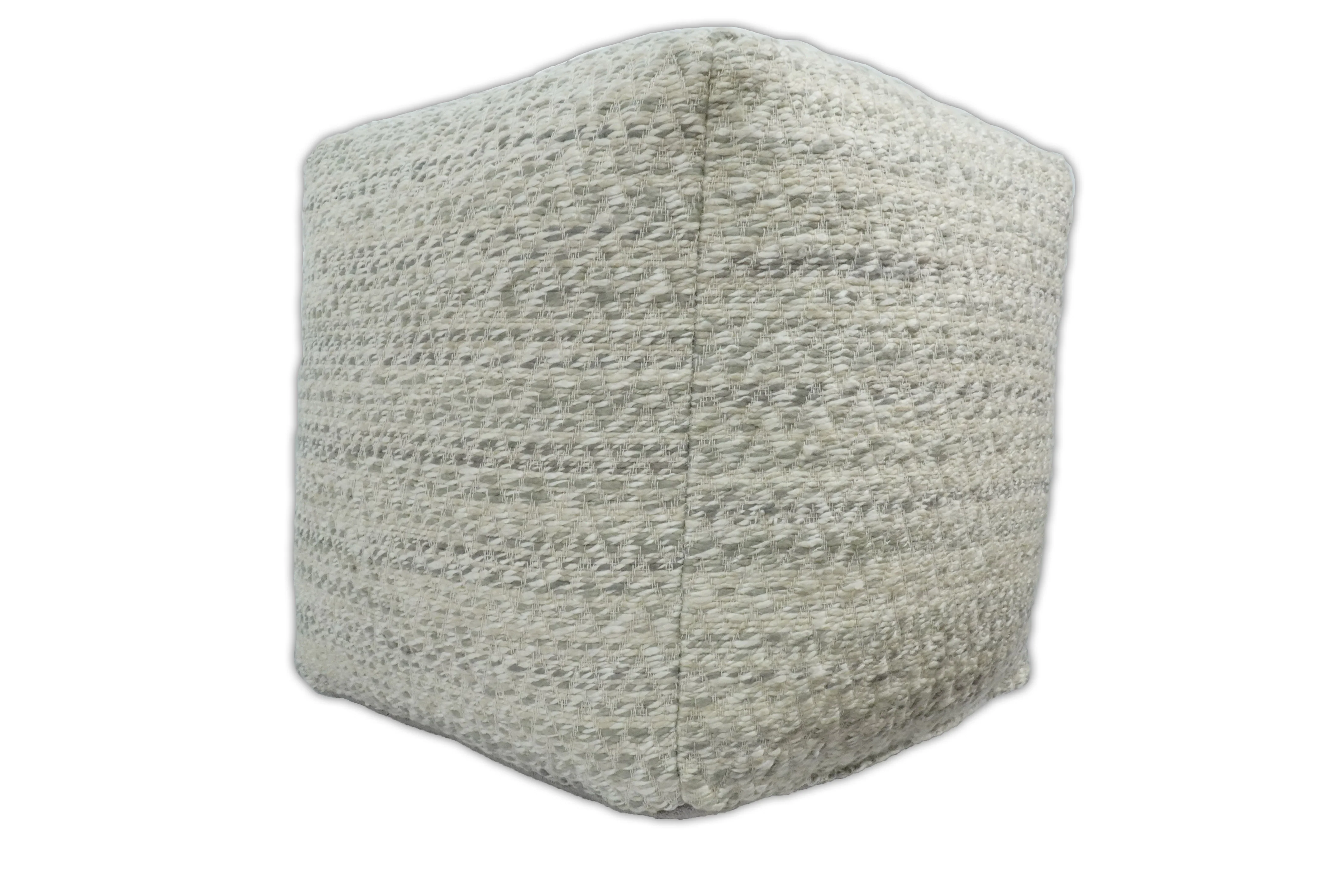 Ivory, Beige and Gray Modern Chevron Handwoven Beige Pouf Ottoman Made with Viscose, Contemporary Chevron Design, Footstool, Couch, Side table  | TRD110 - Image 4