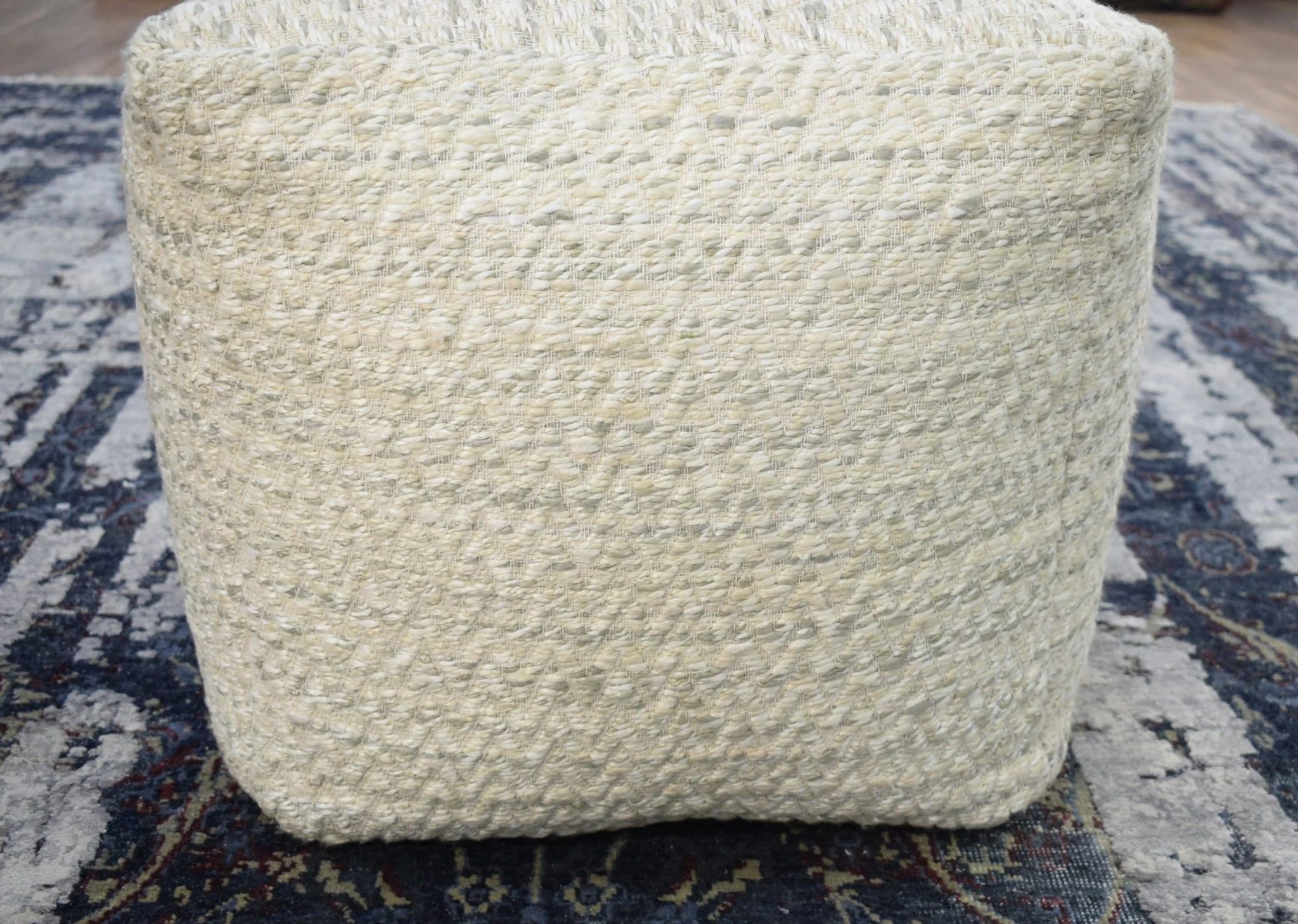 Ivory, Beige and Gray Modern Chevron Handwoven Beige Pouf Ottoman Made with Viscose, Contemporary Chevron Design, Footstool, Couch, Side table  | TRD110 - Image 8