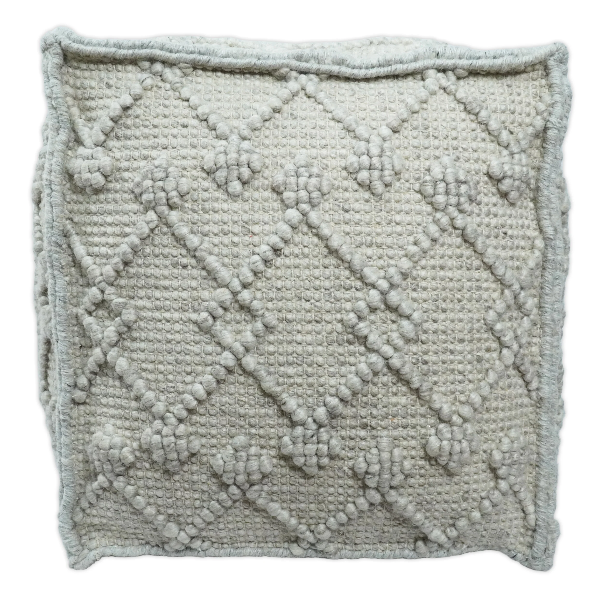 Boho Handwoven Ivory Pouf Ottoman Made with Wool Blend, Tribal Design, Footstool, Couch, Side table  | TRD111 - Image 3