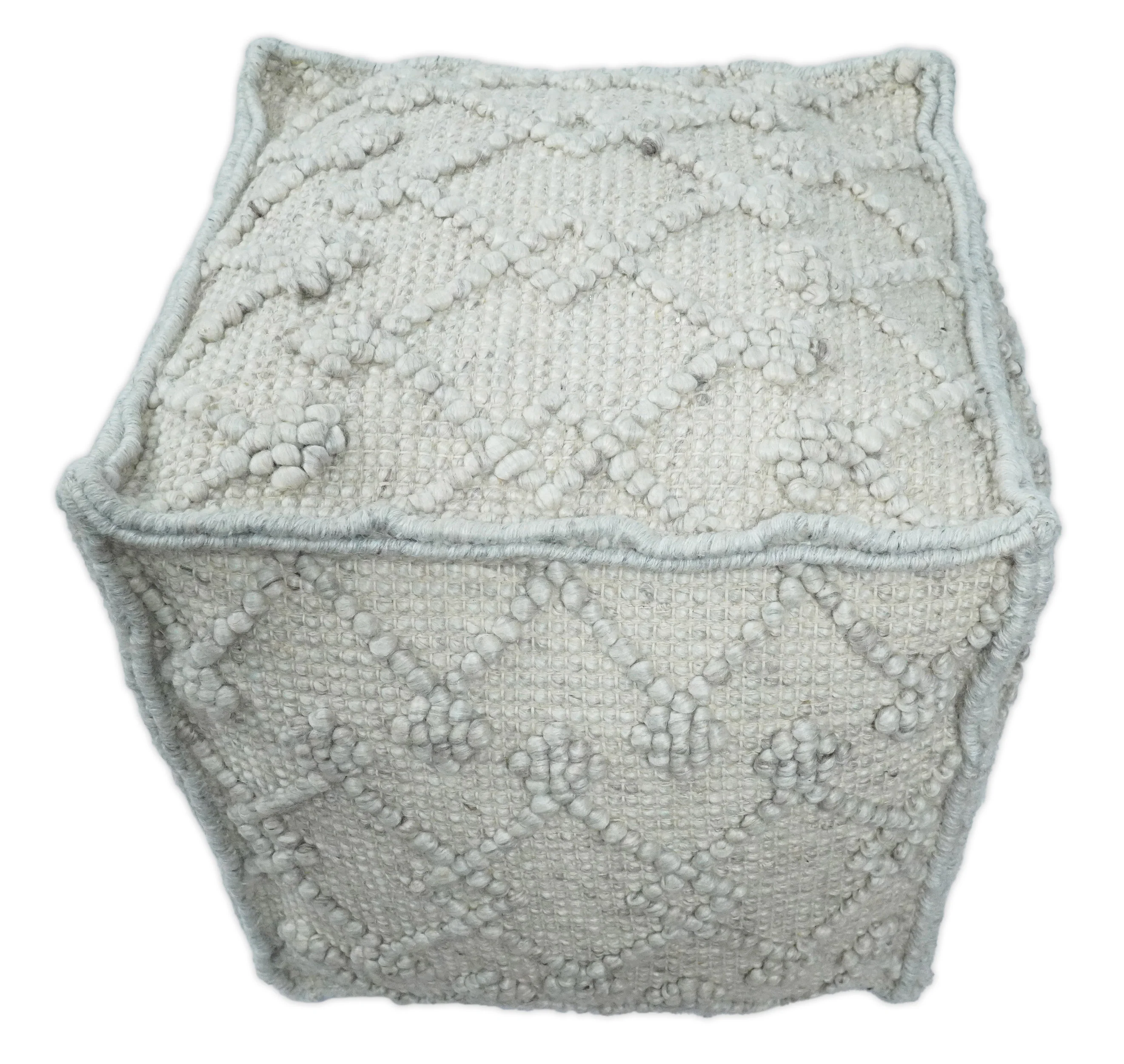 Boho Handwoven Ivory Pouf Ottoman Made with Wool Blend, Tribal Design, Footstool, Couch, Side table  | TRD111 - Image 5
