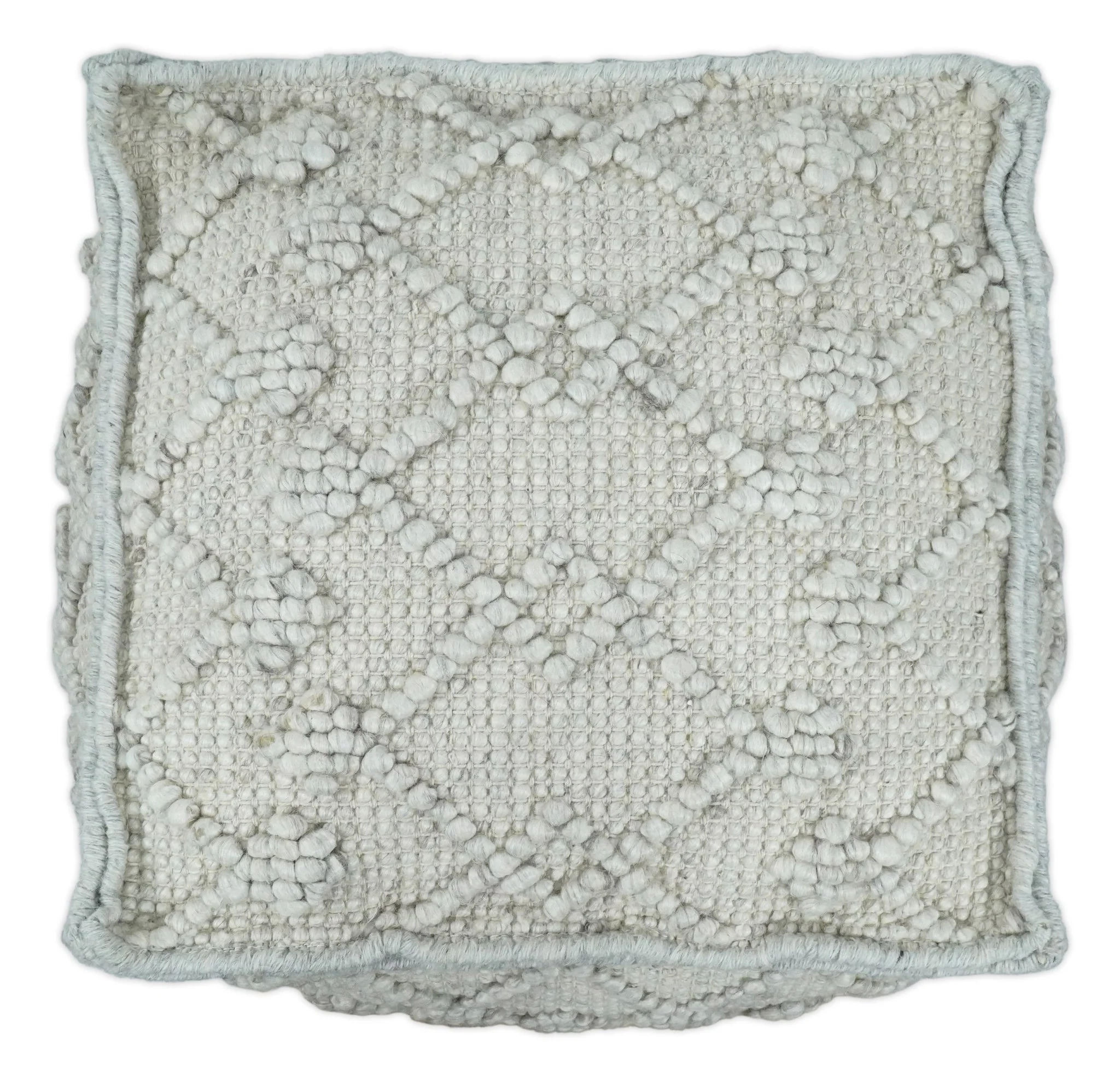 Boho Handwoven Ivory Pouf Ottoman Made with Wool Blend, Tribal Design, Footstool, Couch, Side table  | TRD111 - Image 7