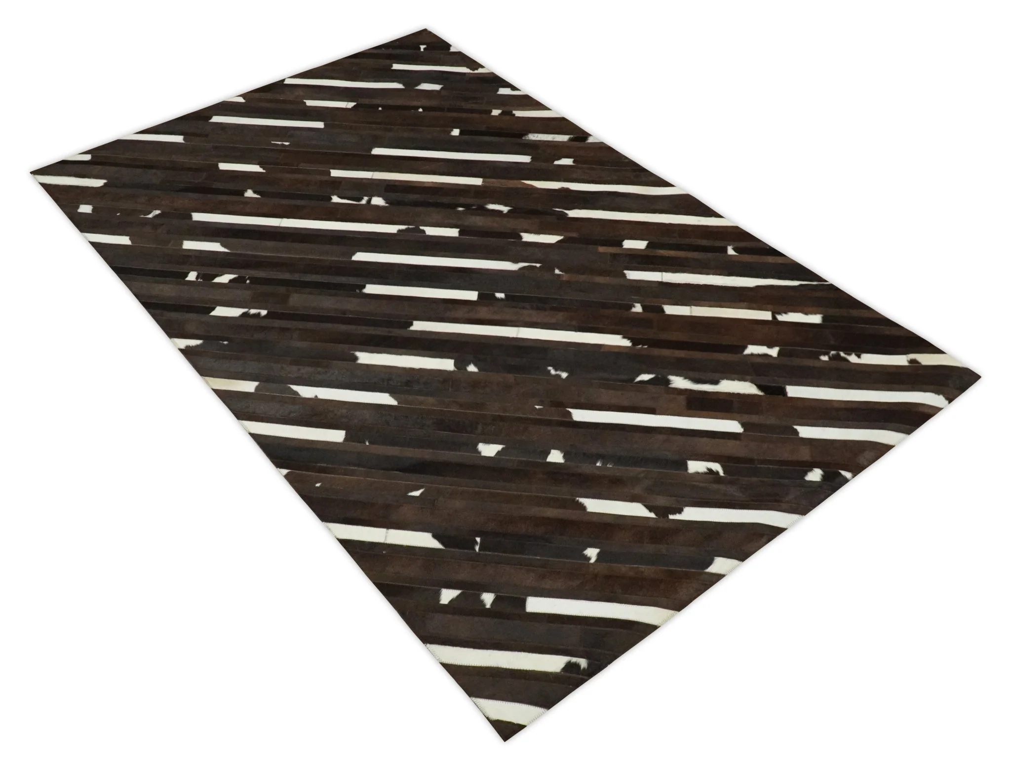Flatweave Hairon Genuine Leather 5x8, 8x10 and 9x12 Brown Tan and Ivory Area Rug | LR16 - Image 12