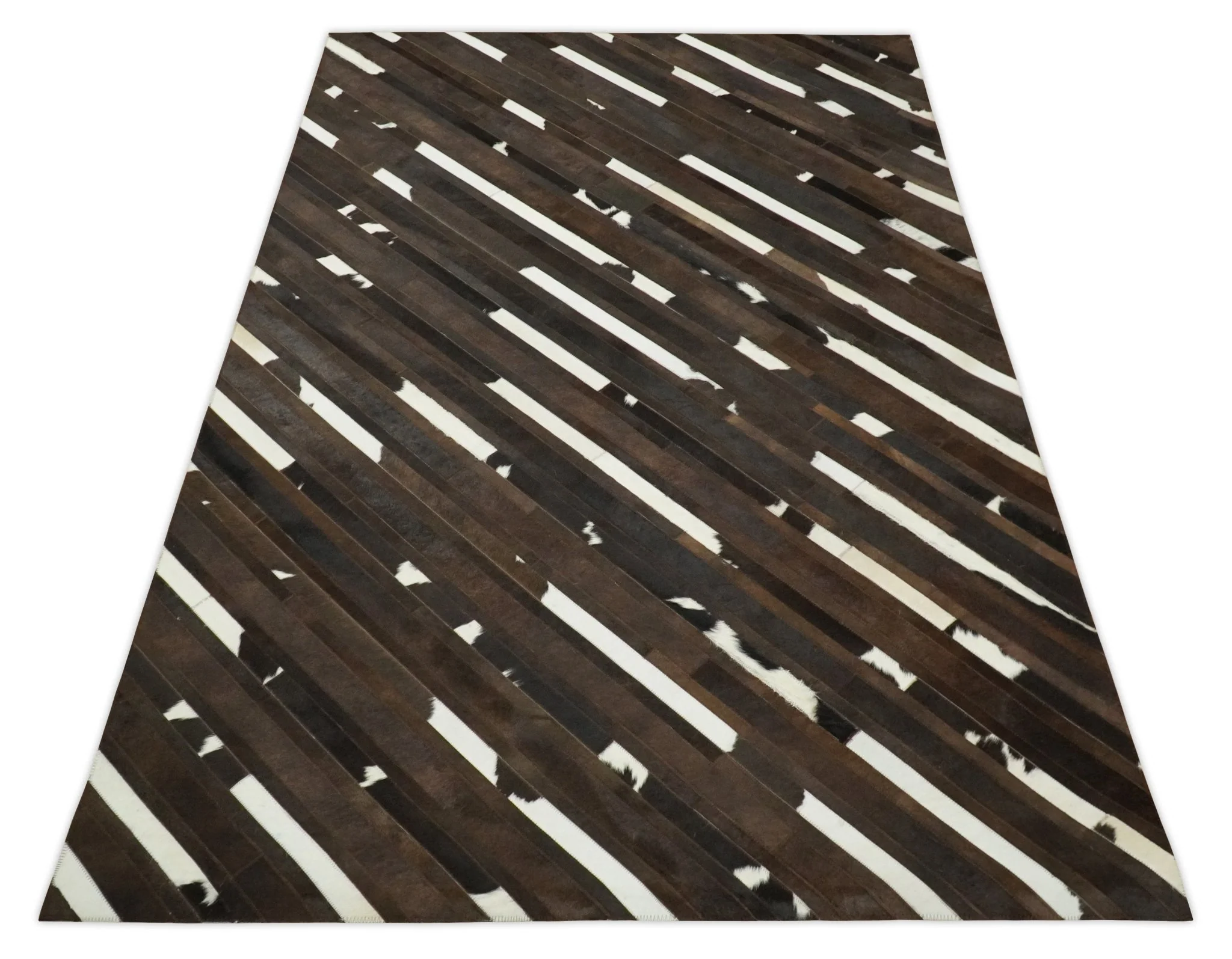 Flatweave Hairon Genuine Leather 5x8, 8x10 and 9x12 Brown Tan and Ivory Area Rug | LR16 - Image 14